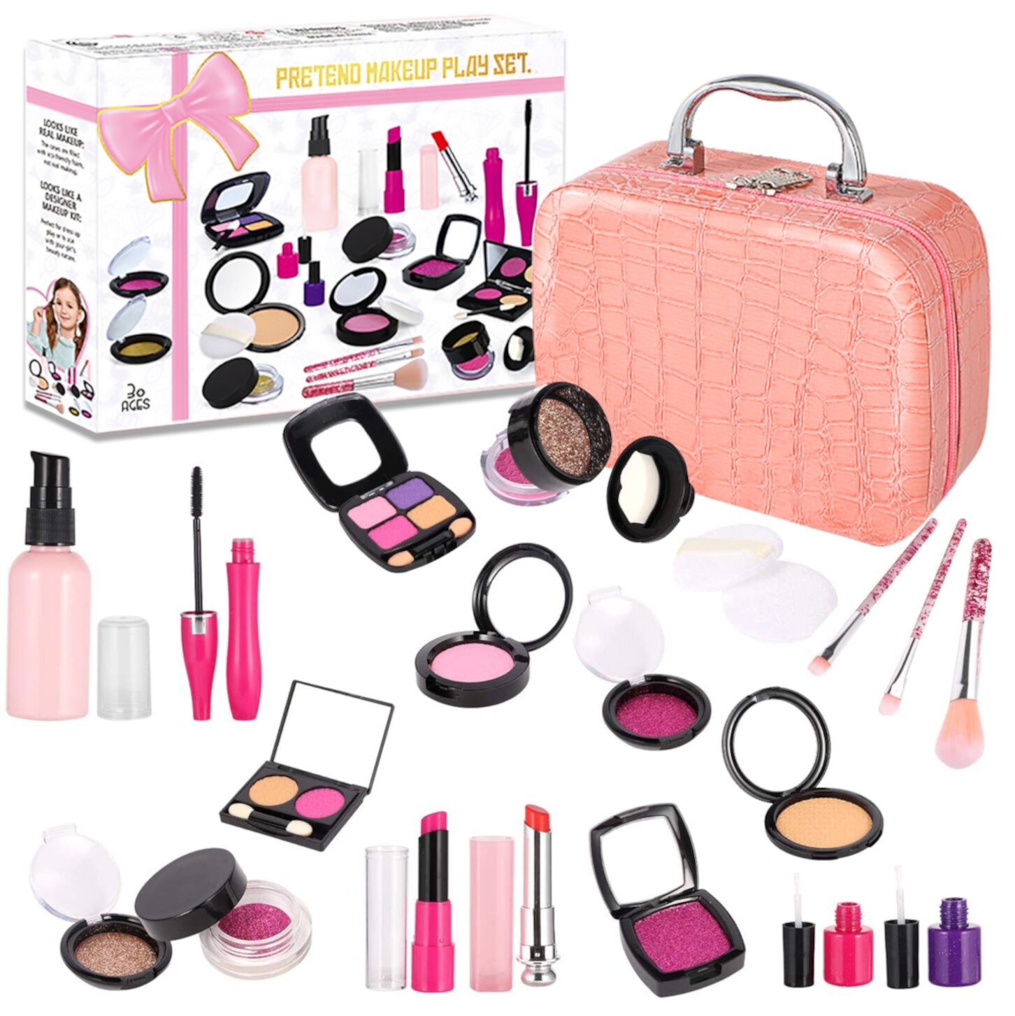 My First Princess Make Up Kit -19 Pc Kids Makeup Set - These Makeup Toys for Girls Include Everything Your Princess Needs To Play Dress Up - Comes with Stylish Bag(Not Real Makeup) TiokMc