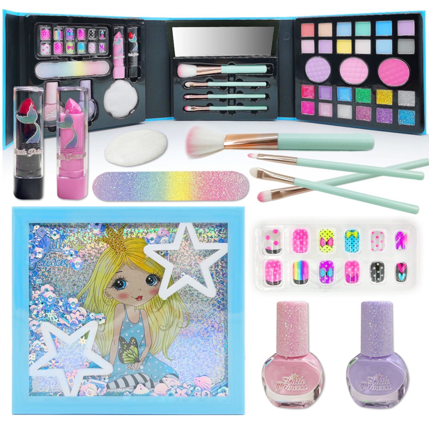 Kids Makeup Kit, Washable Non Toxic Real Cosmetic Toy Beauty Set with Nail Polish for Little Princess, Birthday Toys Gift for 5 6 7 8 9 10 Year Old Girls TiokMc