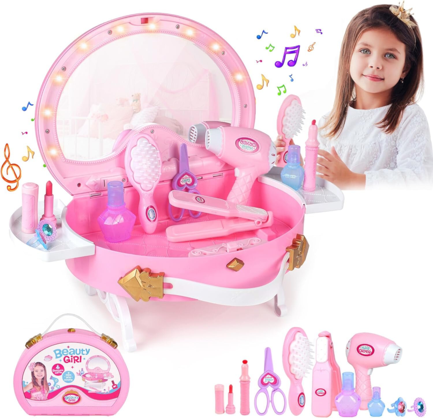 Pretend Play Vanity Set Toys for Girls 2 3 4 5 Year Old, Princess Dress up Toys for Toddler Girl Age 3 4 5 6 7, Princess Toys for Toddlers 3-5 Year Old Girls Suorfoxs