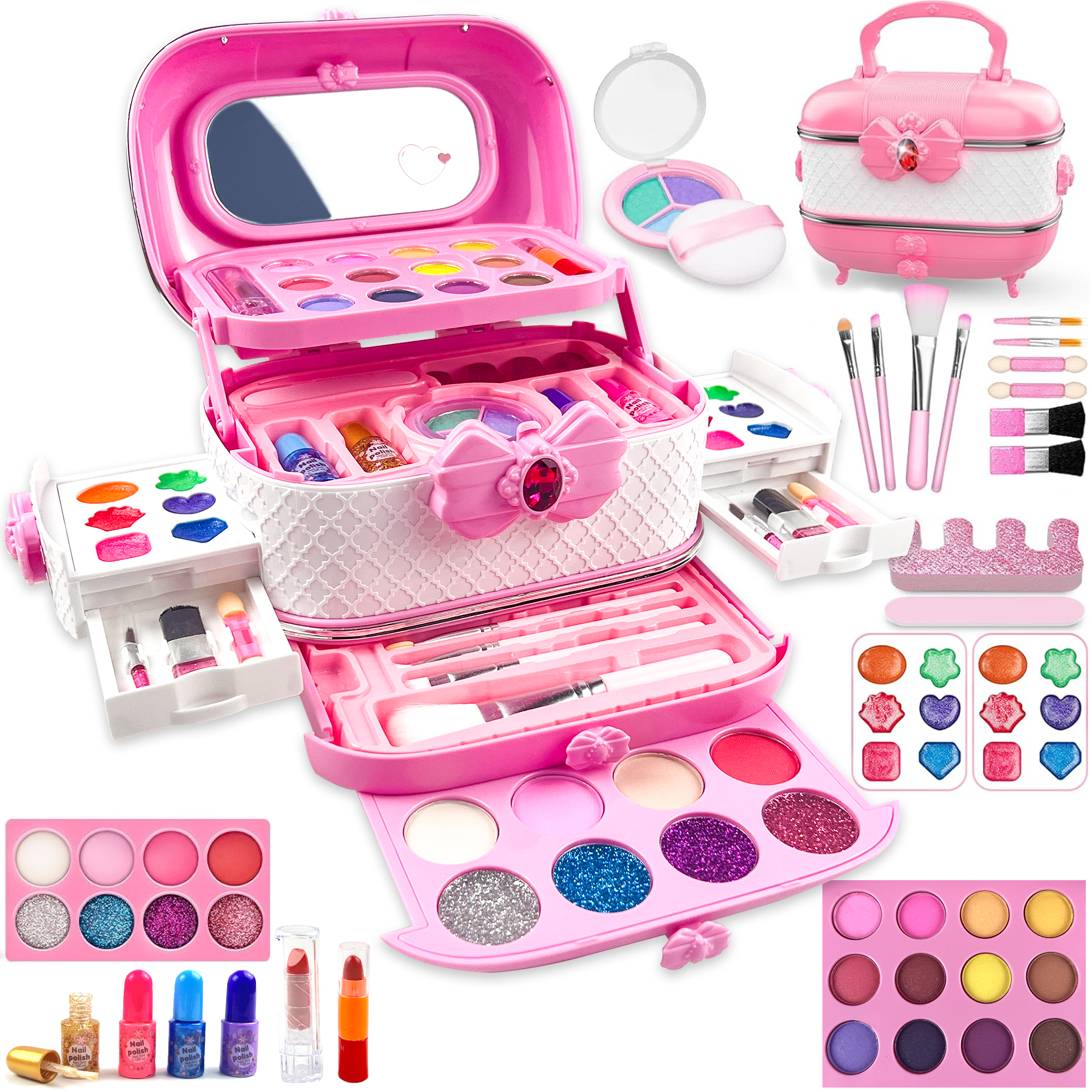 Adofi Kids Makeup Kit for Girl, Kids Makeup Kit Toys for Girls, Play Real Makeup Girls Toys, Washable Make Up for Little Girls, Non Toxic Toddlers Cosmetic for Children Age 3-12 Years Old Adofi