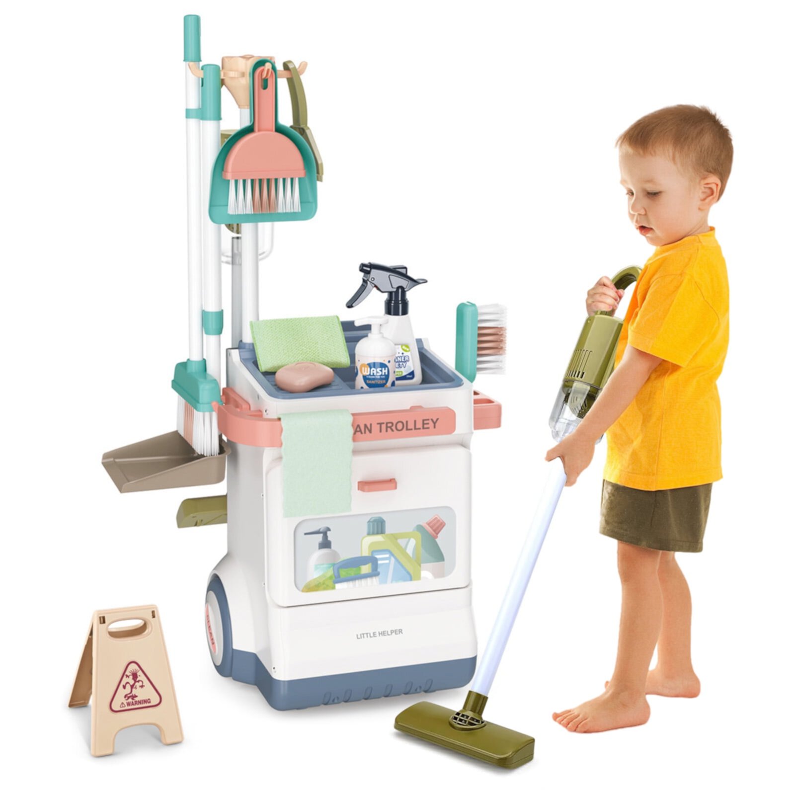 Toddlerino -Children's Cleaning Trolley  Dust Catcher Activity Set 20 Gift Sets Suitable for 5-10 Years Old Boys and Girls  Plastics Outdoor Fun Toys Developing Intelligence Toddlerino