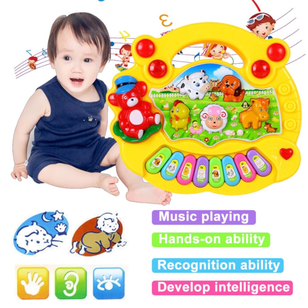 SHELLTON Musical Baby Toys 6 to 12 Months, Baby Piano Light Up Animal Musical Toys for Toddlers 1-3, Infant Kids Learning Toys for 1 Year Old Girl Boy, Baby Toys 12-18 Months Gifts Shellton