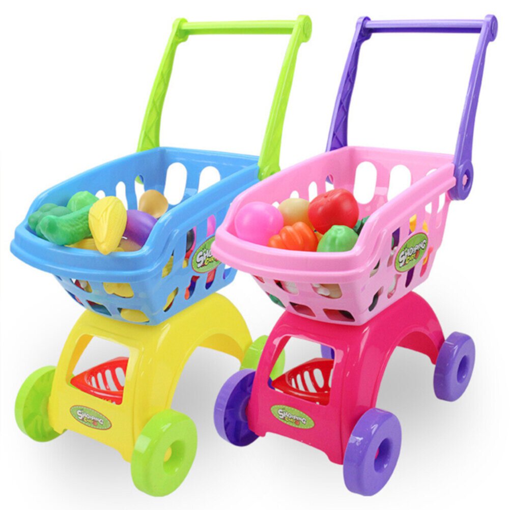 Children Shopping Cart Toy Mini Shopping Cart Toy for Children Cosplay Use Shopping Cart, 24 Small Items and Express Box (Pink) Sipeihong