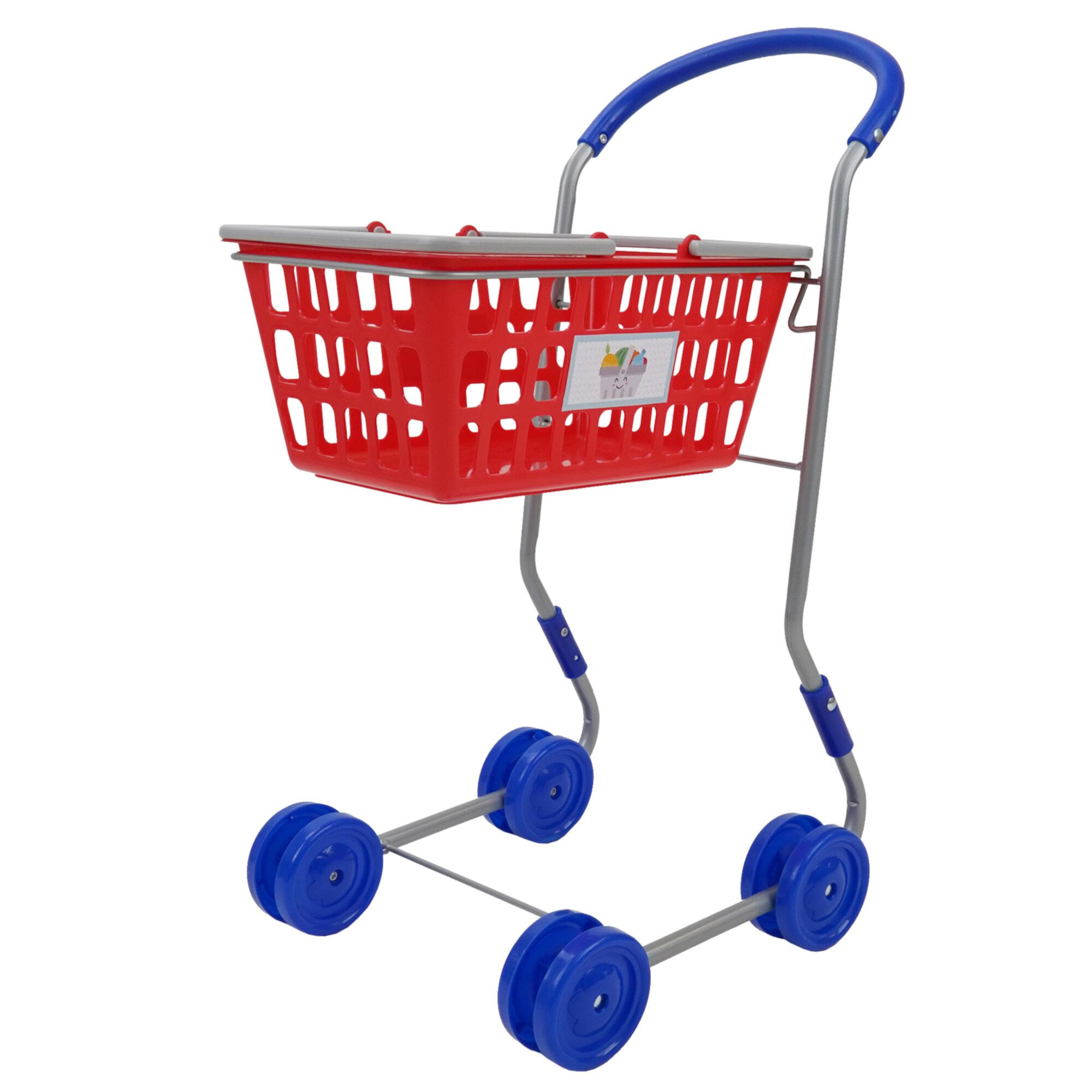 2-in-1 Red Shopping Cart - Kids Pretend Play, Converting Shopping Cart & Basket, Ages 3+ 509 Crew