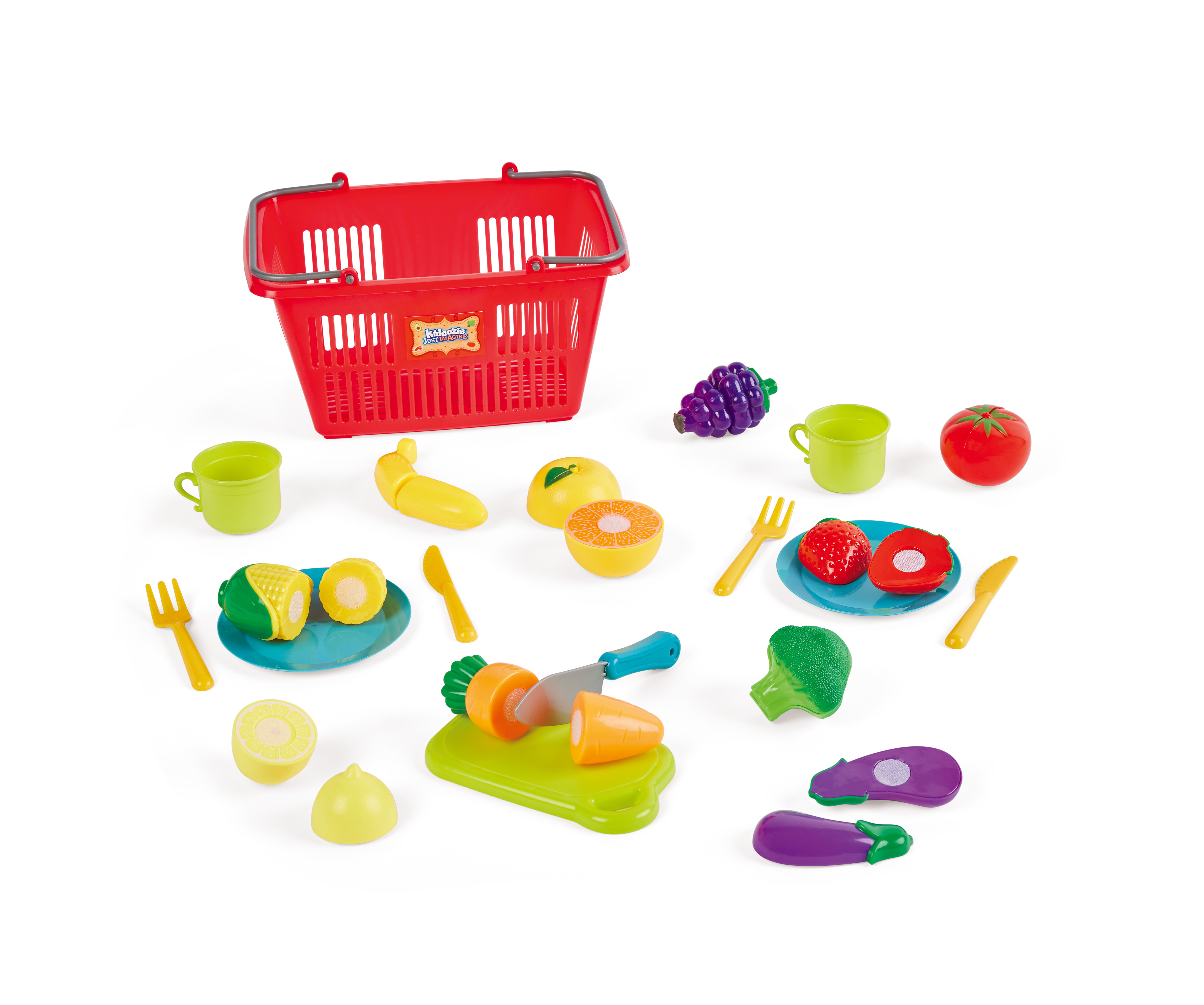 Kidoozie Just Imagine Slice 'N Play Shopping Set, 31 Piece Shopping Basket Set, Ages 2+ Kidoozie