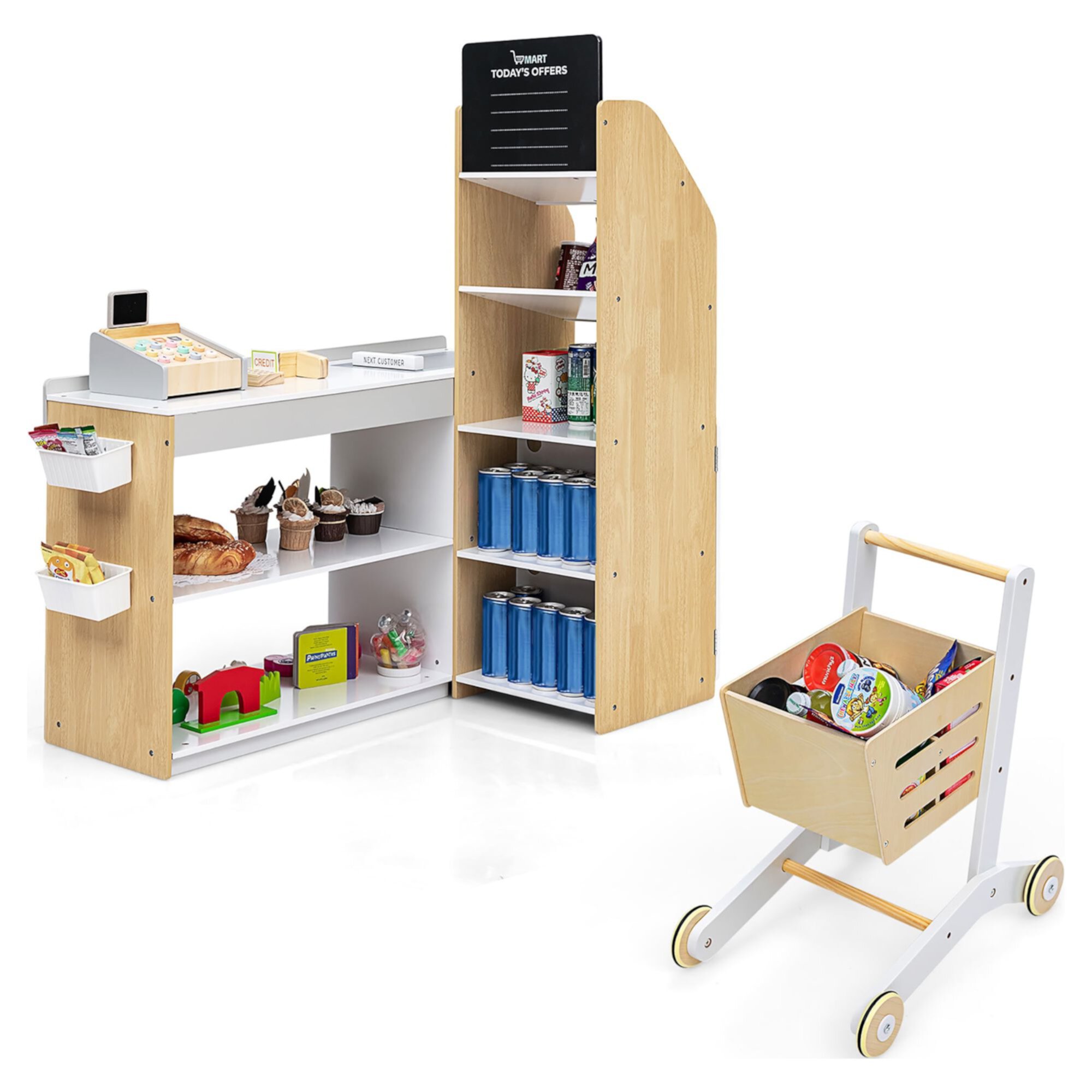 Costway Grocery Store Playset Pretend Play Supermarket Shopping Set with Shopping Cart Costway