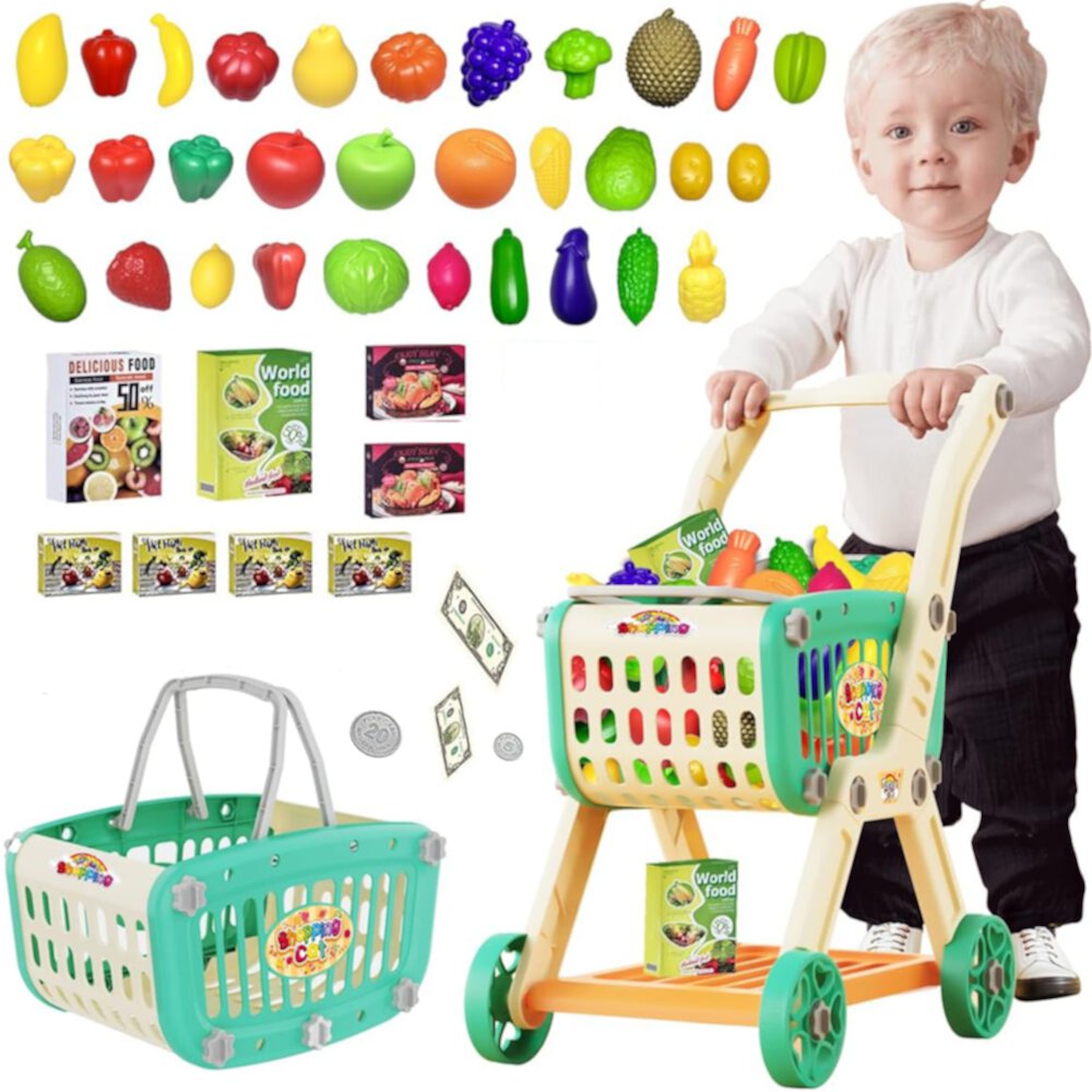 Shopping Cart for Kids, Pretend Play Toys for 2 3 4 5 Year Old Boys Girls, Kids Shopping Cart Toys for Toddlers 3-5 Year Old Girls Boys Suorfoxs