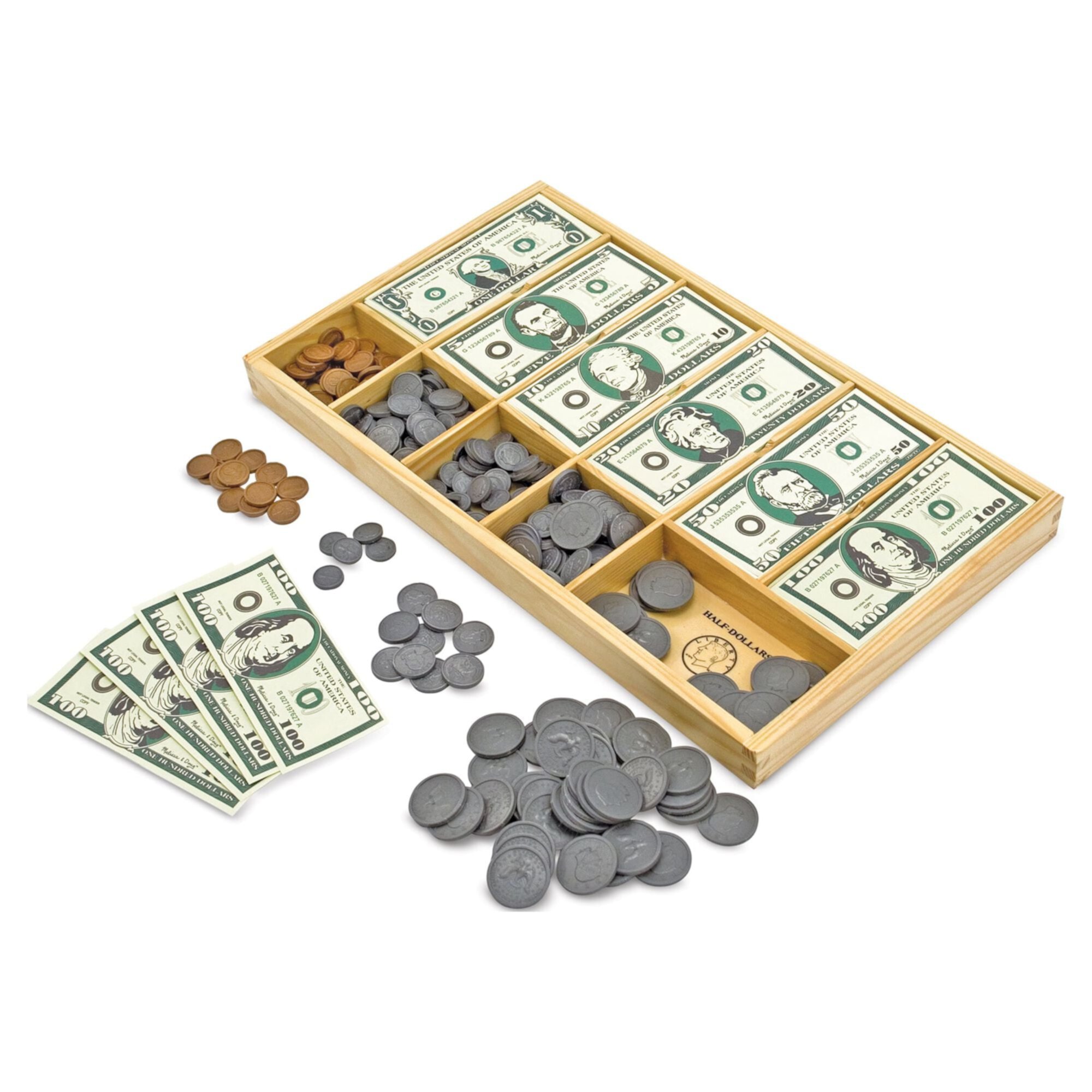 Melissa & Doug Play Money Set - Educational Toy With Paper Bills and Plastic Coins (50 of Each Denomination) and Wooden Cash Drawer for Storage Melissa & Doug