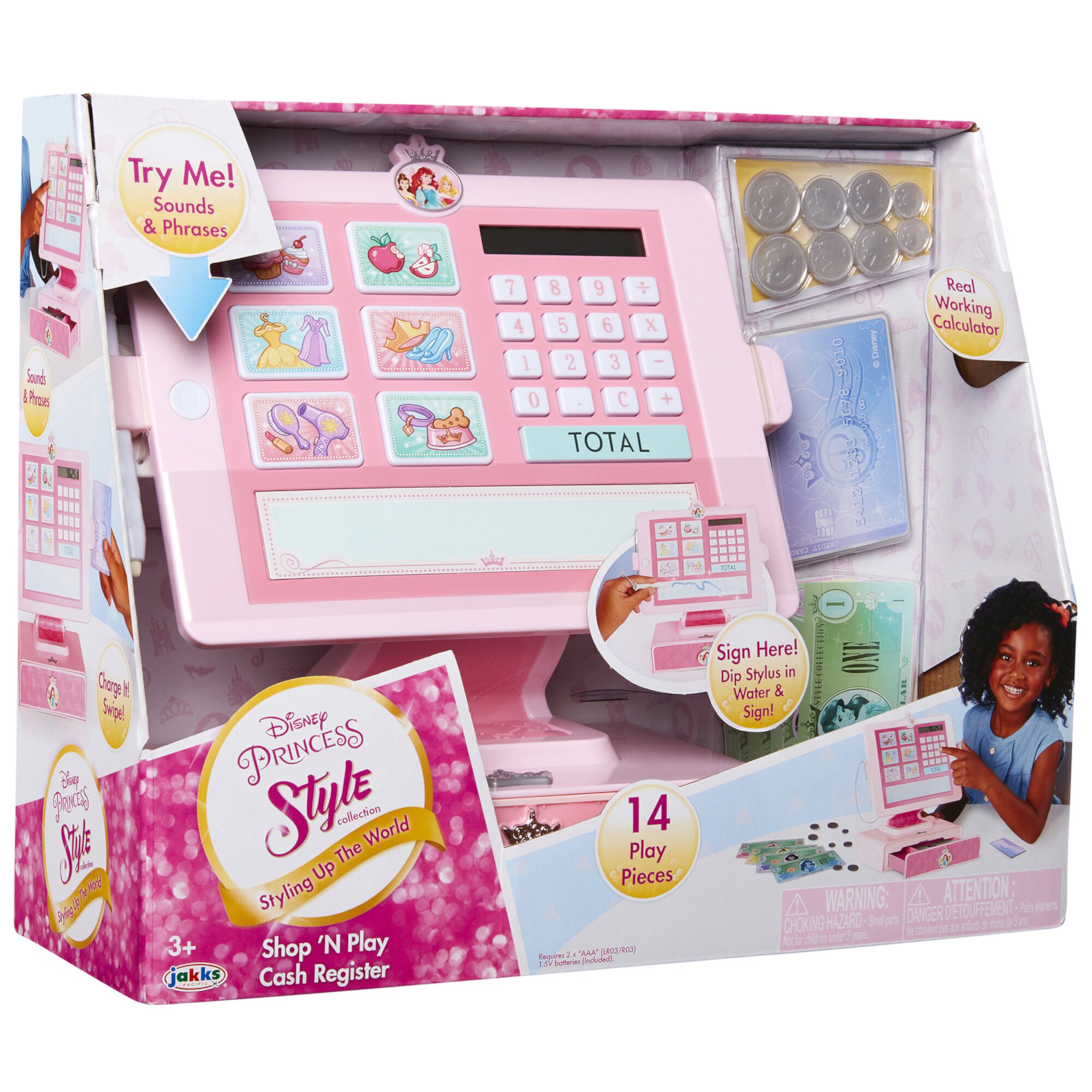 Disney Princess Style Collection Shop and Play Cash Register Includes Sounds and Phrases & 14 Pieces Disney Princess