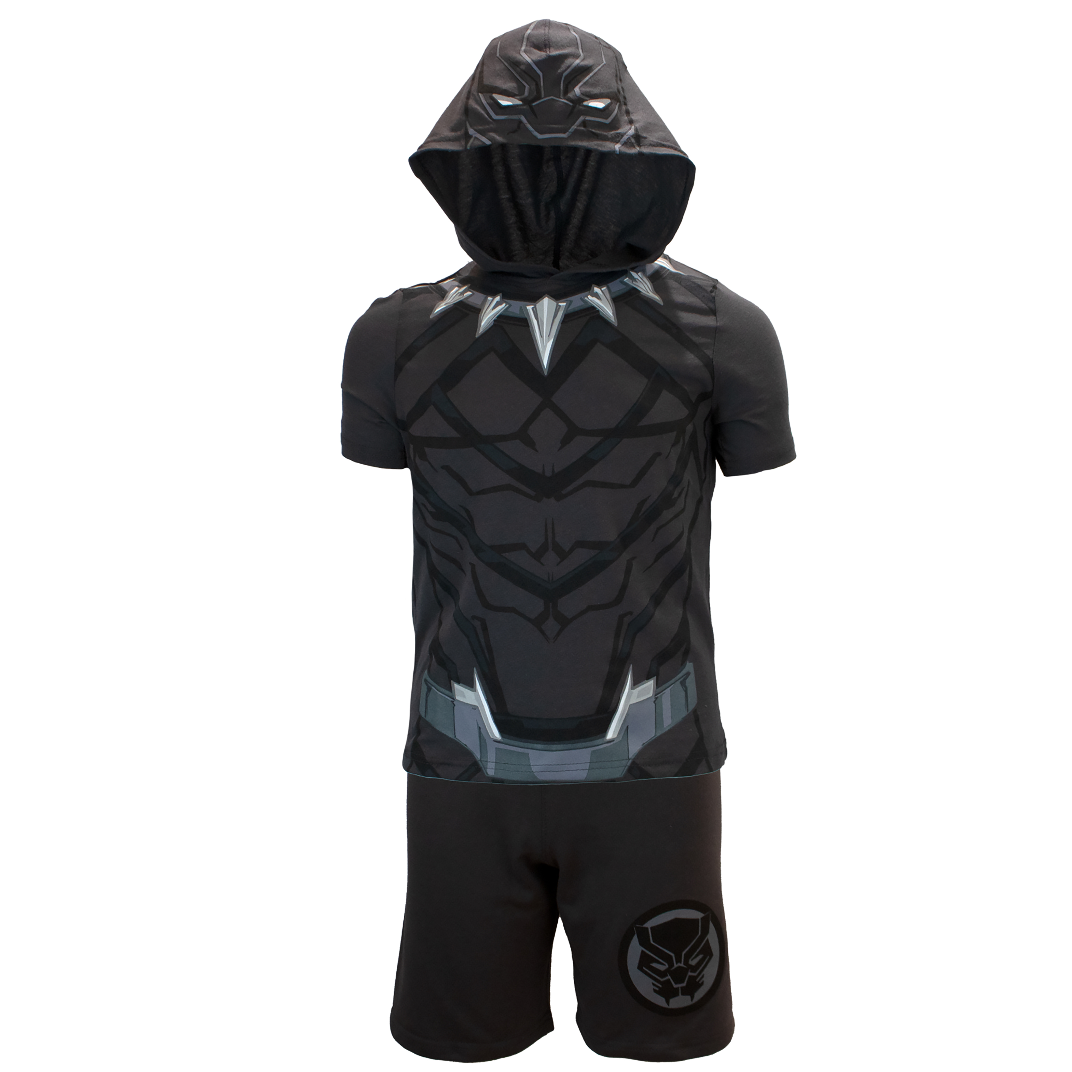 Marvel Avengers Superheroes Boys Character Lightweight Short Sleeve Hoodie T-Shirt & Shorts Ath Short Set (Black Panther, Sizes 2T-16) Marvel