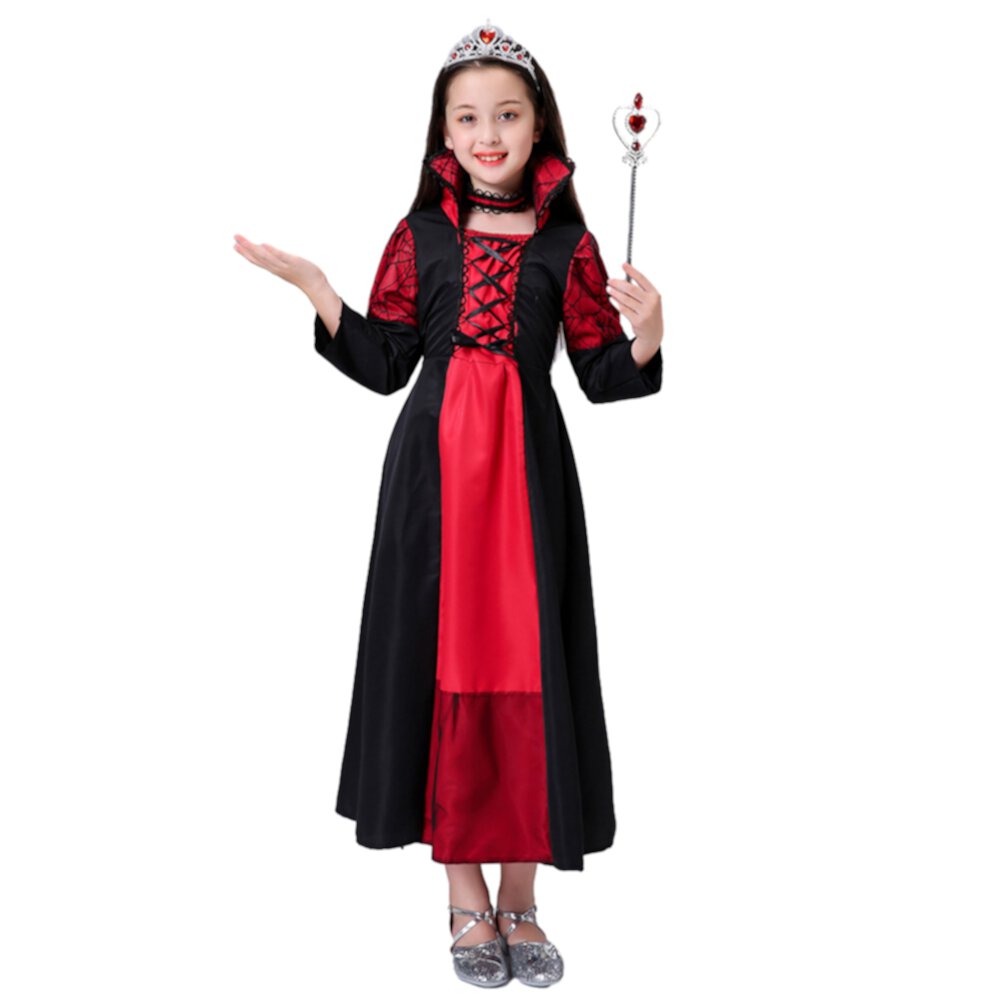 2-18 Years Halloween Girls Royal Vampire Costume for Kids and GIrls, Gothic Vintage Queen Halloween Dress Up Gyratedream