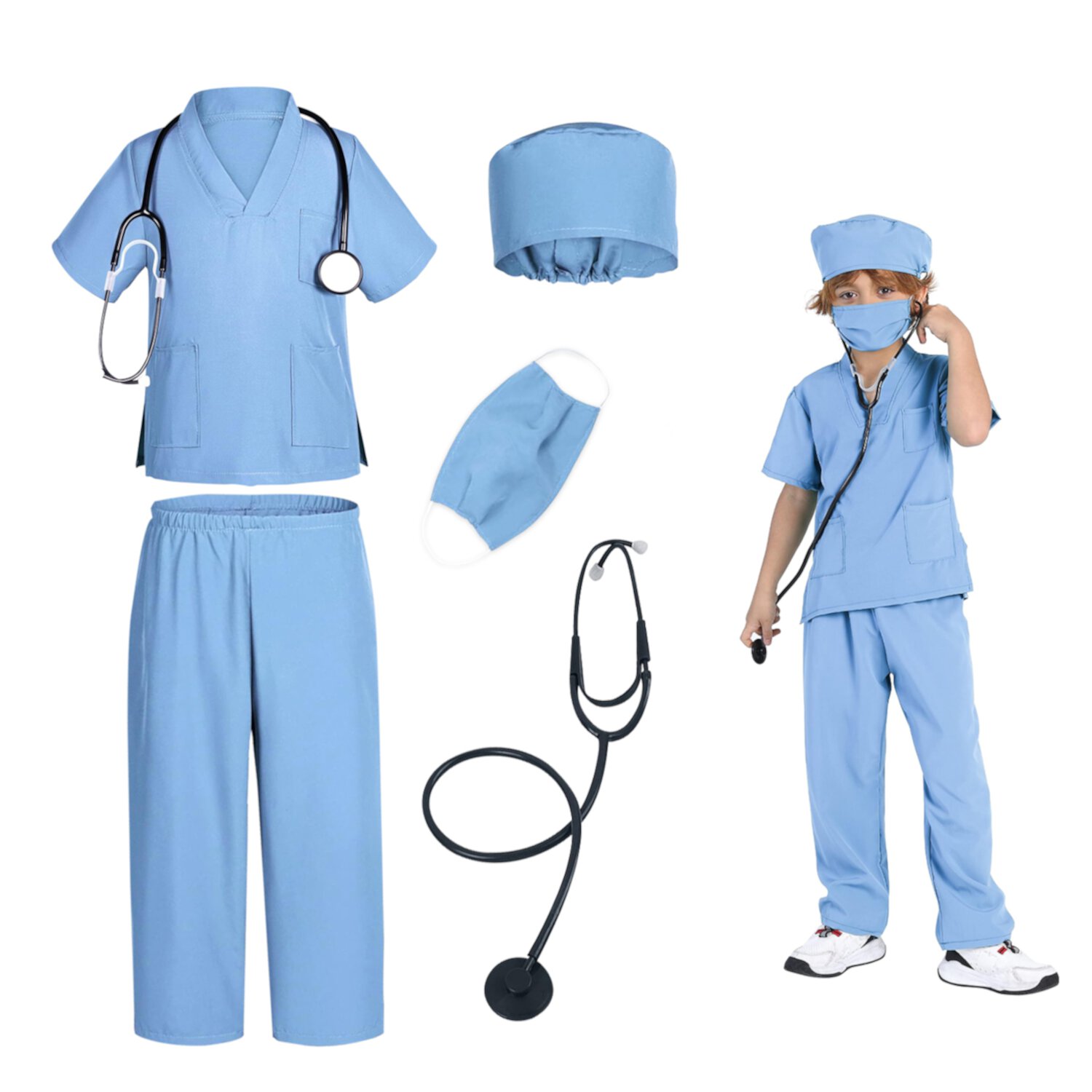 Doctor Costume for Kids Scrubs Pants with Accessories Set Toddler Children Cosplay 3-6 Years Suorfoxs