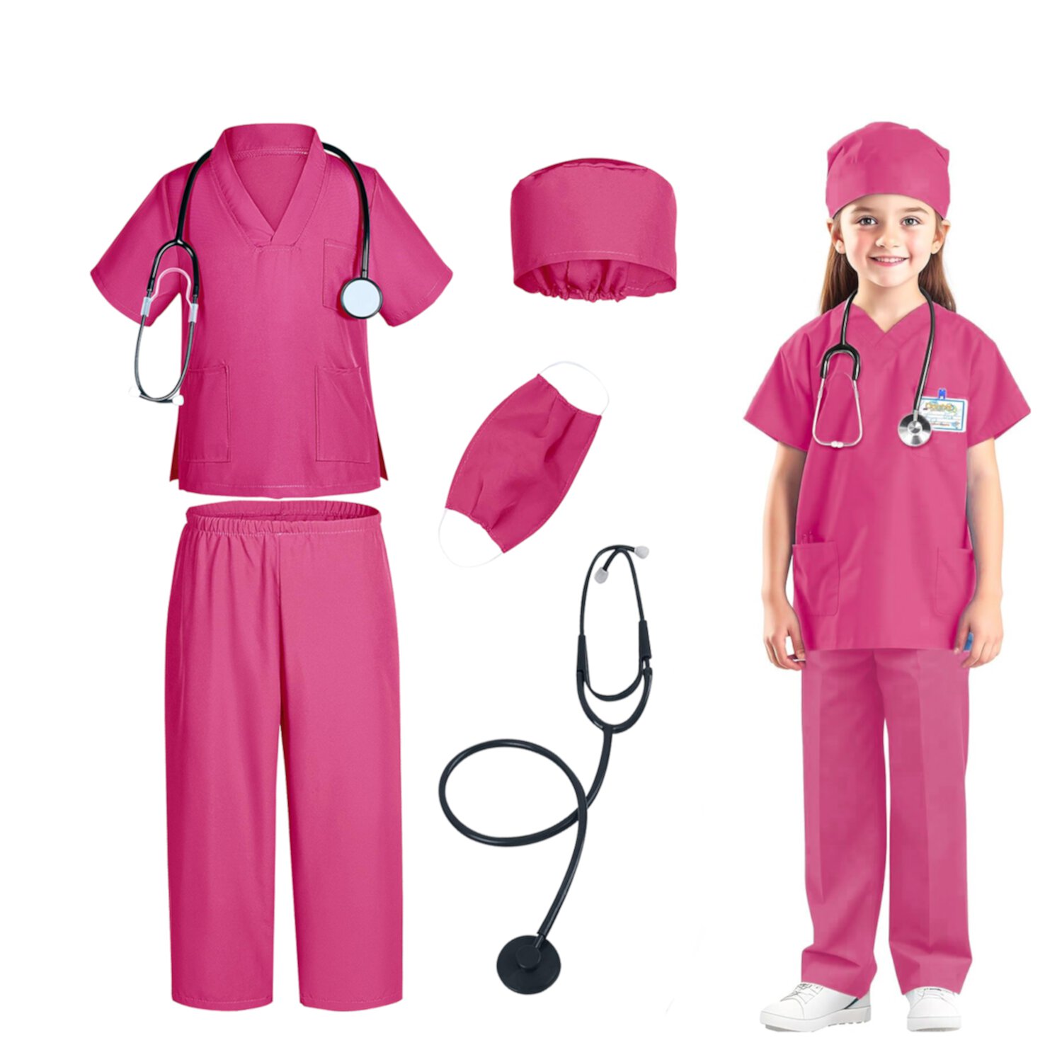 Doctor Costume for Kids Scrubs Pants with Accessories Set Toddler Children Cosplay 3-6 Years Suorfoxs