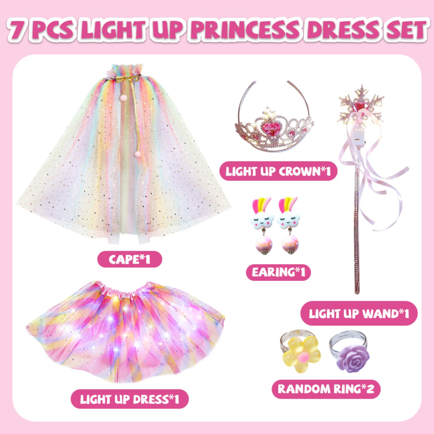 Princess Toys, Princess Dress-up Clothes for Girl 2-5, Light Up Princess Costume Toddler Girls Ages 2 3 4 5 6 7 Year Old Sytle-Carry