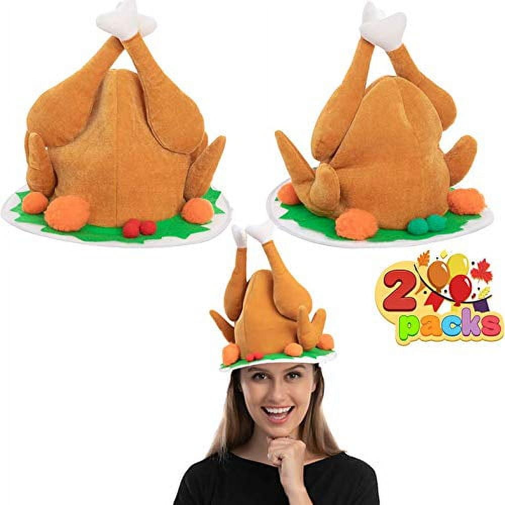 JOYIN 2 Pack Plush Roasted Turkey Hat for Thanksgiving Night Event, Dress-up Party, Thanksgiving Decoration, Role Play, Carnival, Cosplay, Costume Accessories JOYIN