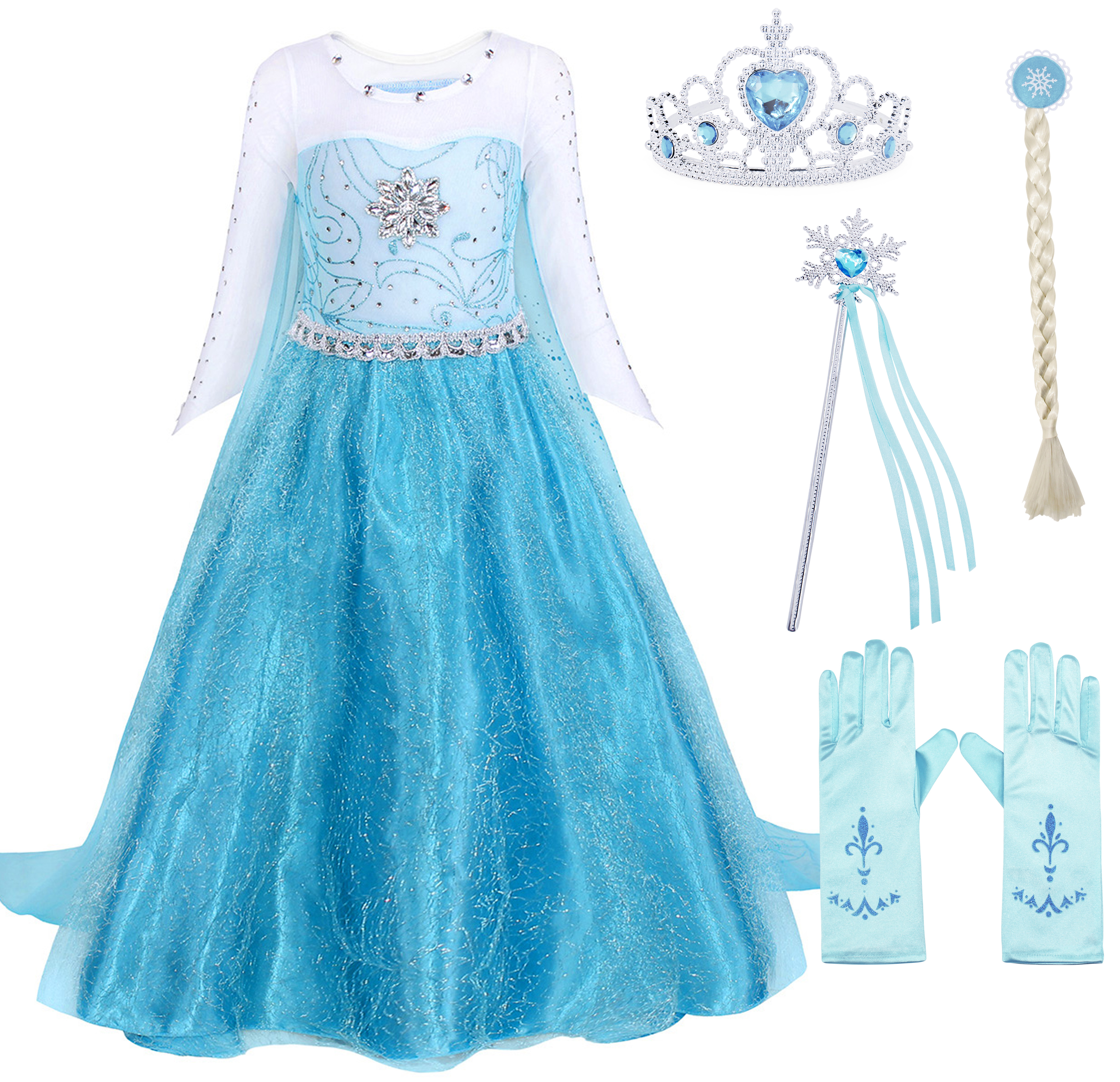 Jurebecia Elsa Costume for Girls Princess Birthday Party Blue Dress up Little Girls Christmas Halloween Cosplay Costume with Accessories 1-12 Years Visit the Jurebecia Store