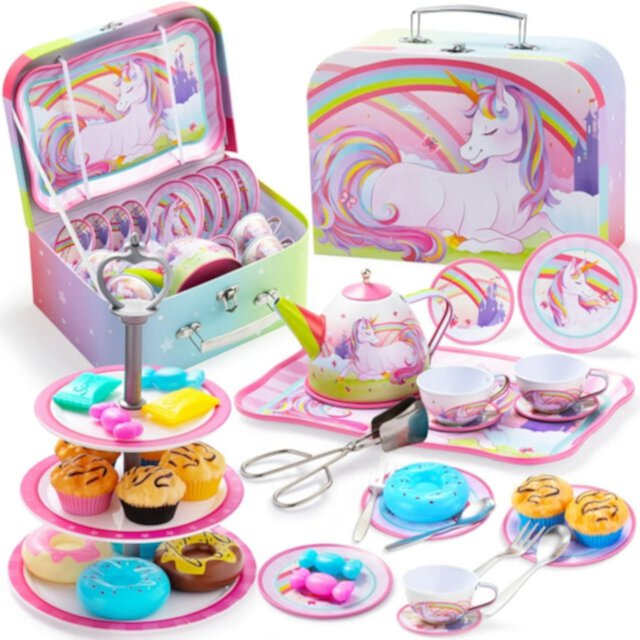 JOYIN Tea Party Set for Girls, Unicorn Pretend Play Teapots Set - 15 Pcs, Purple JOYIN