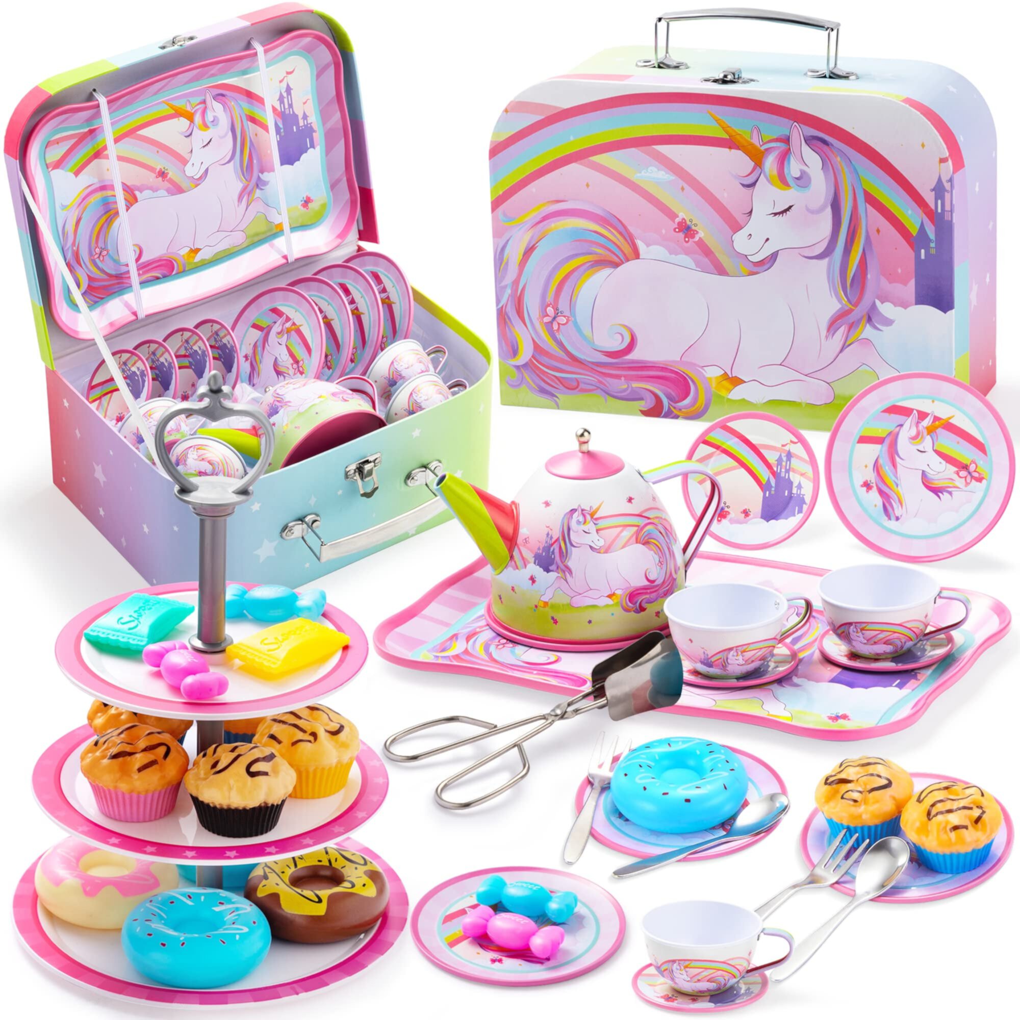 JOYIN Tea Party Set for Girls, Unicorn Pretend Play Teapots Set - 35 Pcs, Pink JOYIN