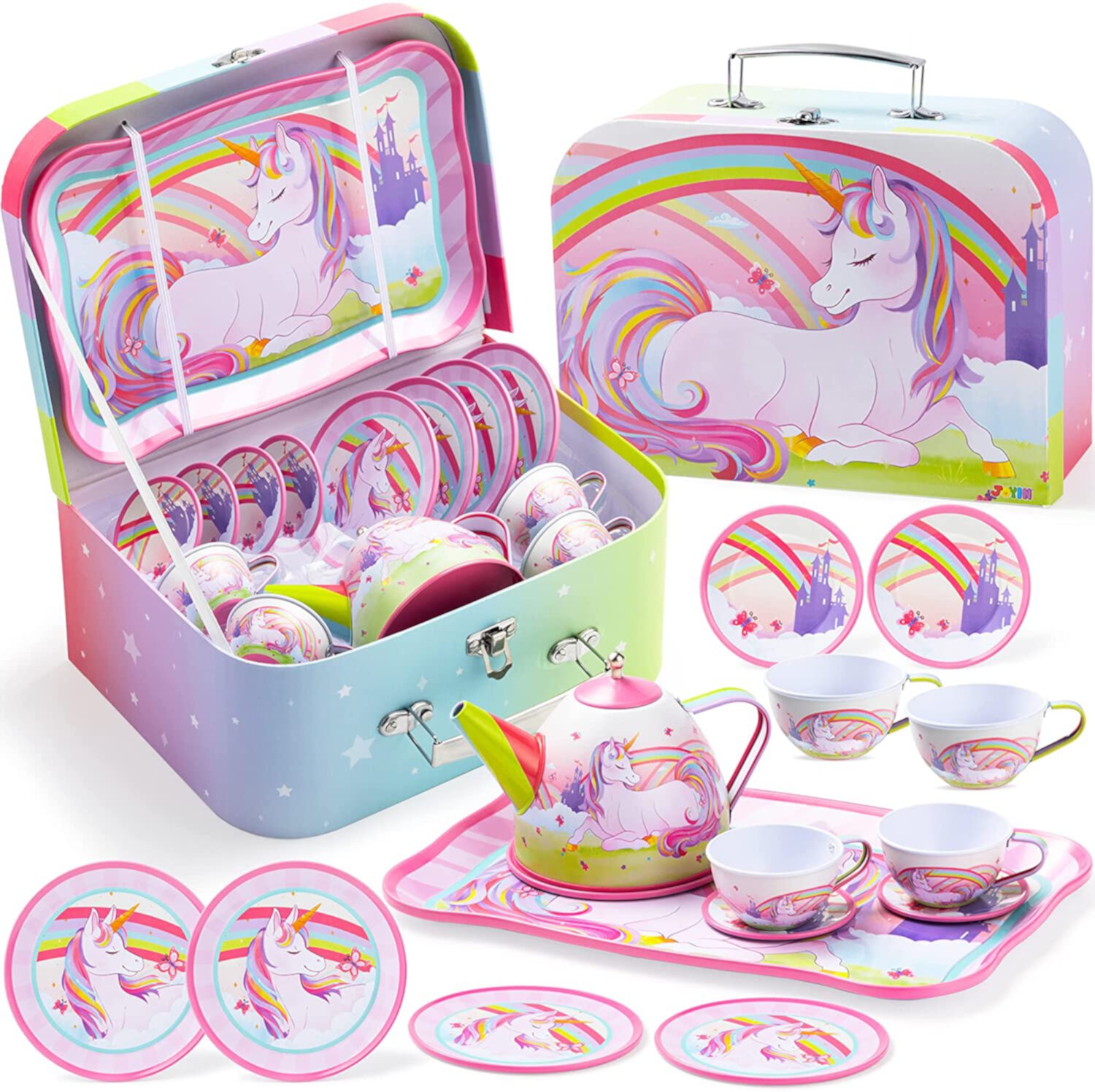 JOYIN Tea Party Set for Girls, Unicorn Pretend Play Teapots Set - 15 Pcs, Purple JOYIN