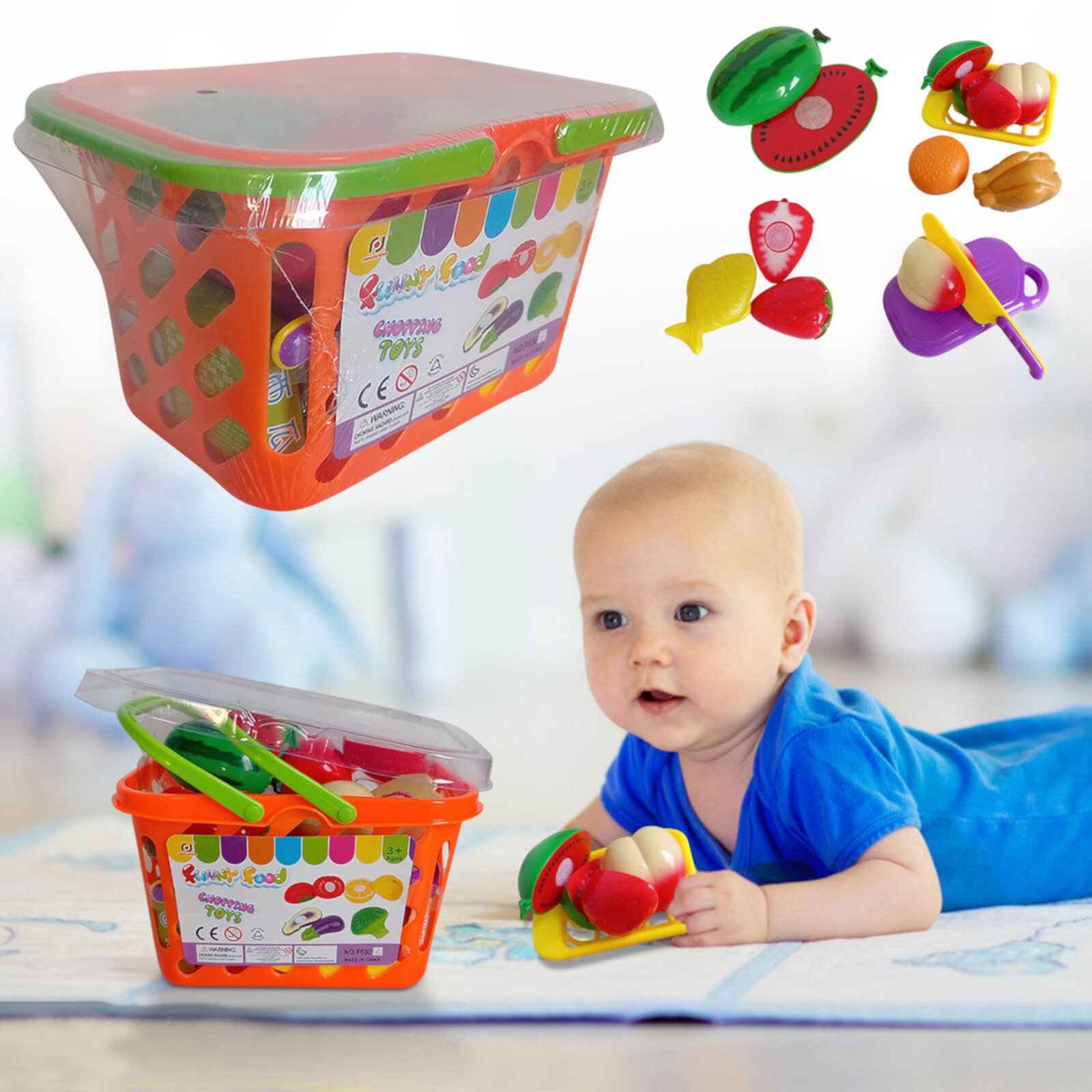 Hzrsly Educational Fruit Cutting Playset for Kids - 14-Piece Realistic Food Toy Set with Storage Basket - Perfect for Improving Hand-Eye Coordination, Fine Motor Skills of Fruits and Vegetables Hzrsly