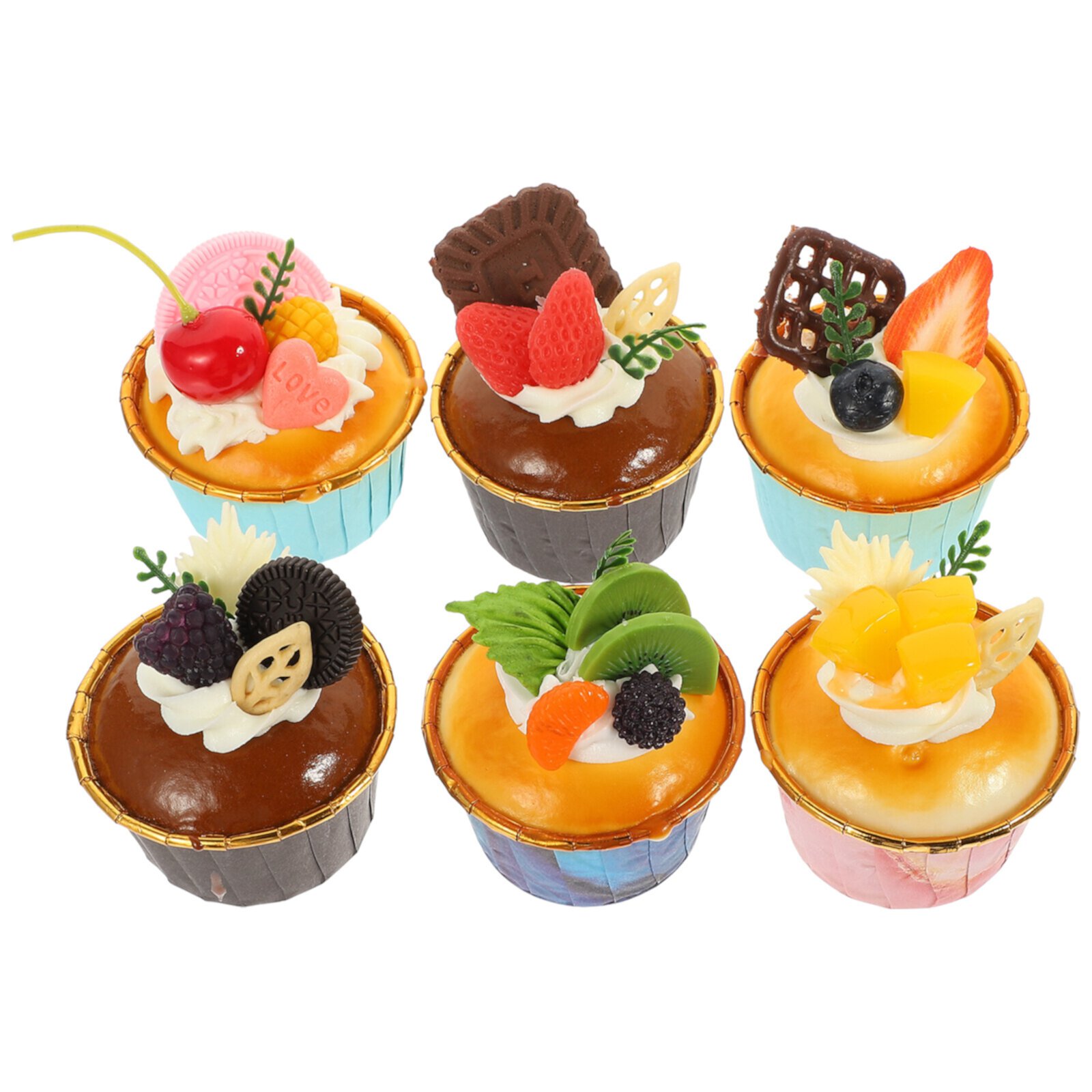 6 Pcs Simulated Food Home Decor Faux Cupcake Fake Food Delicate Cake Models Dessert Models NDY