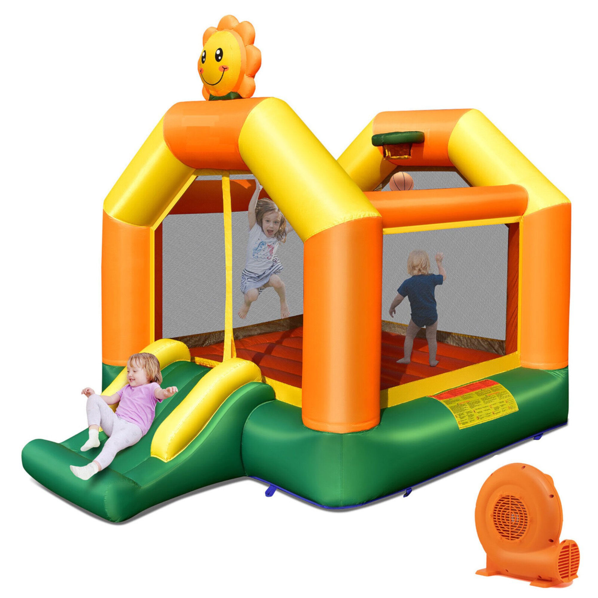 Gymax Inflatable Bounce Castle Jumping House Kids Playhouse w/ Slide & 550W Blower GYMAX