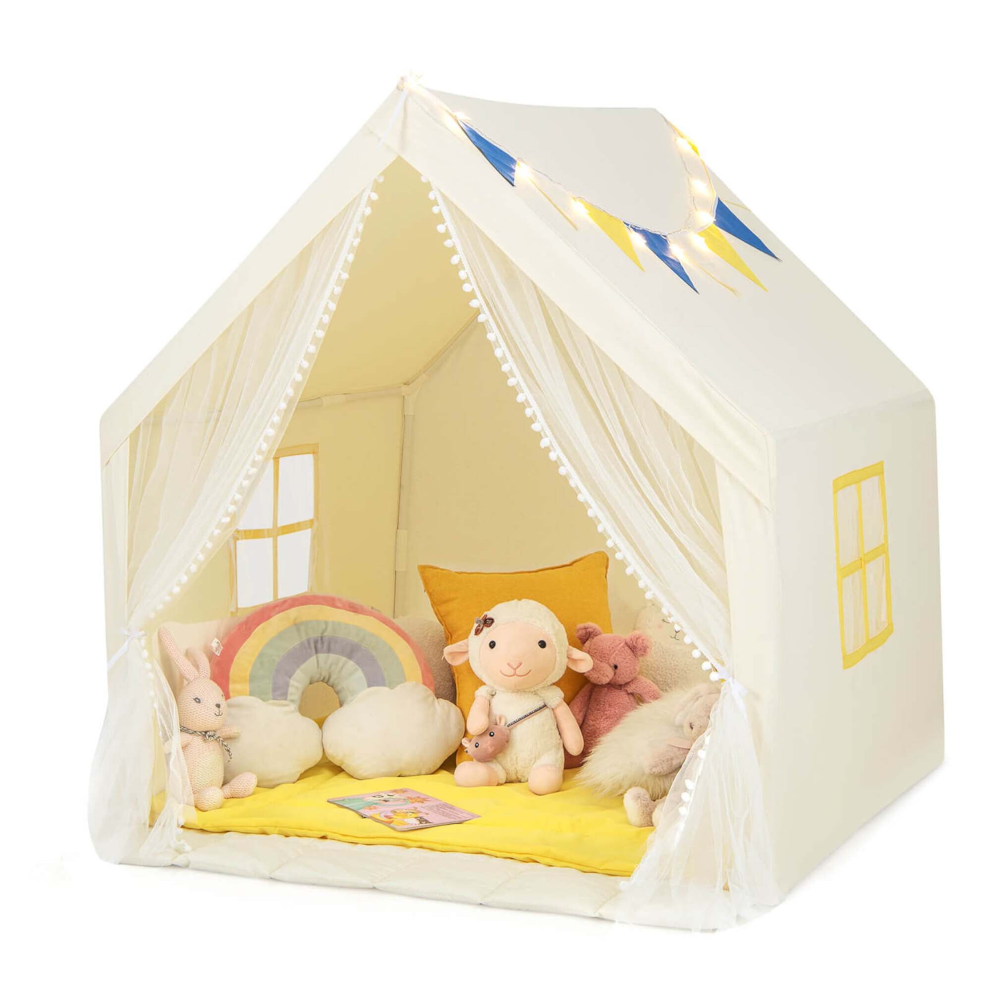 Costway Large Play Tent  Kids & Toddlers Playhouse with Washable Cotton Mat, Star Lights Costway