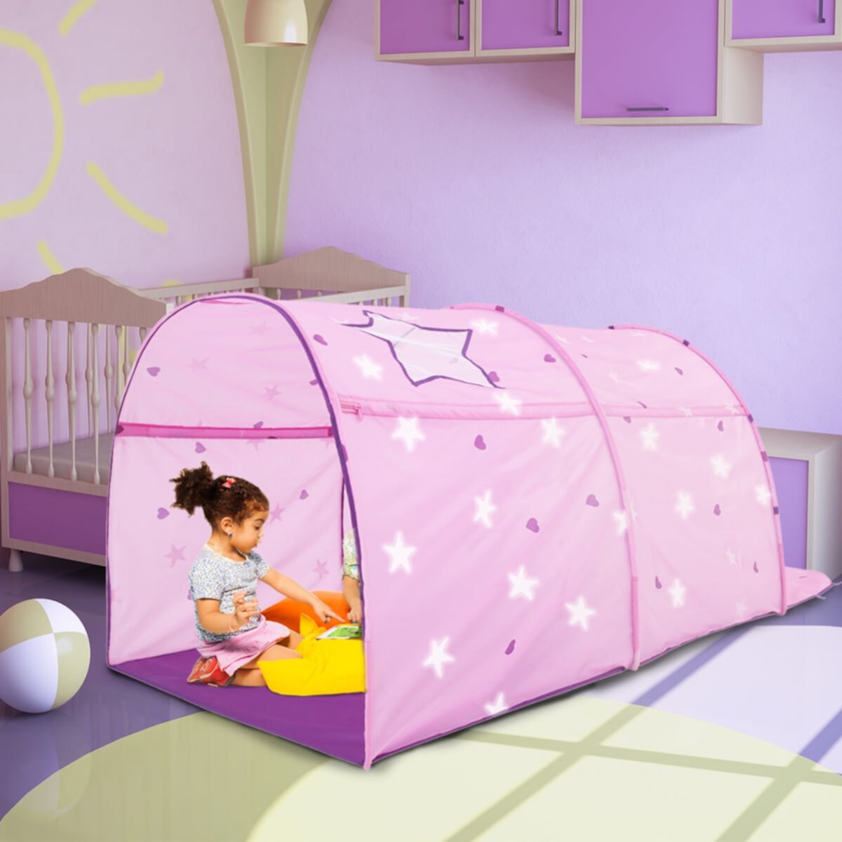 Bed Tent Canopy Kids Play Playhouse Privacy Twin Starlight Pink Pop Up by Alvantor Alvantor