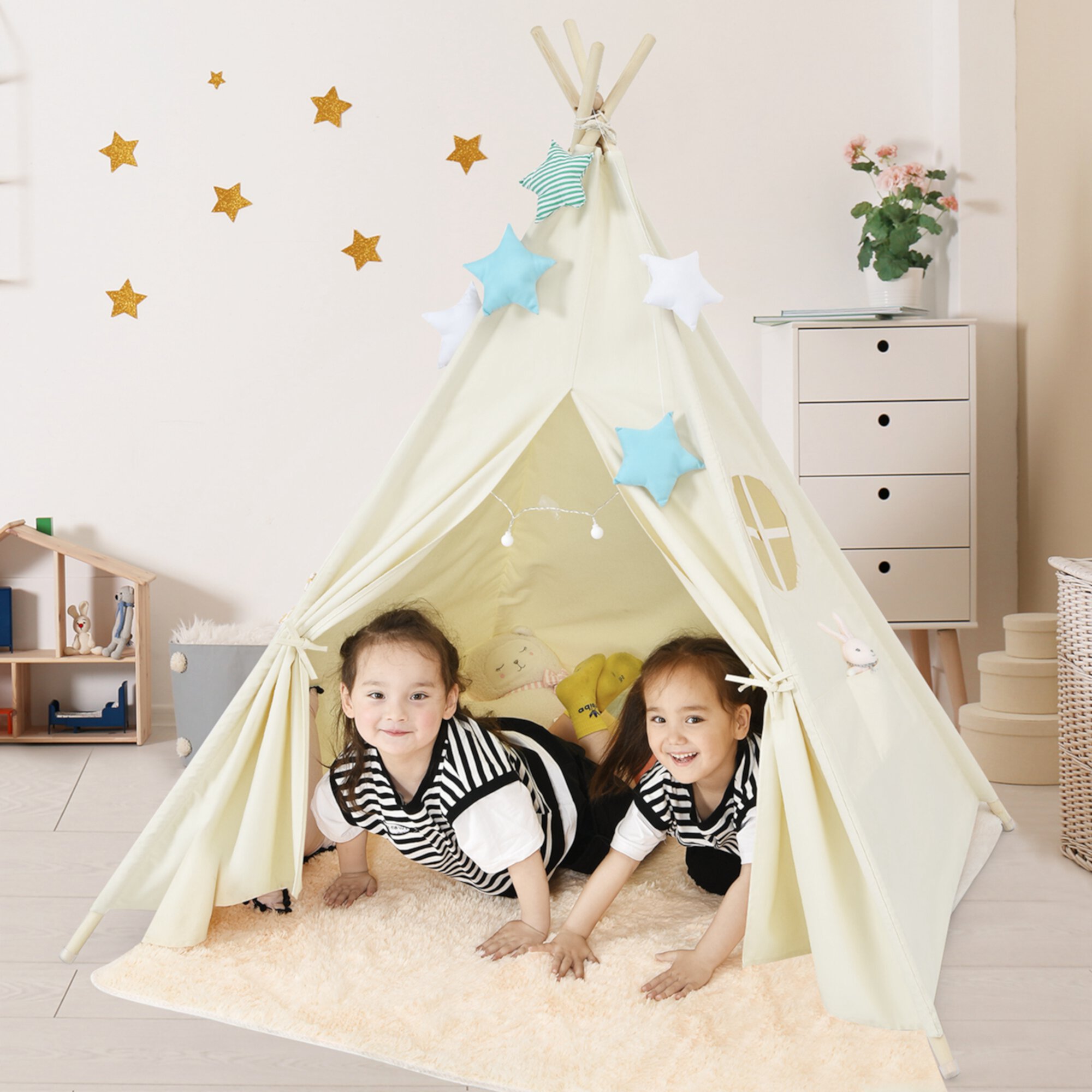 Costway Kids Canvas Play Tent Foldable Playhouse Toys for Indoor Outdoor Costway