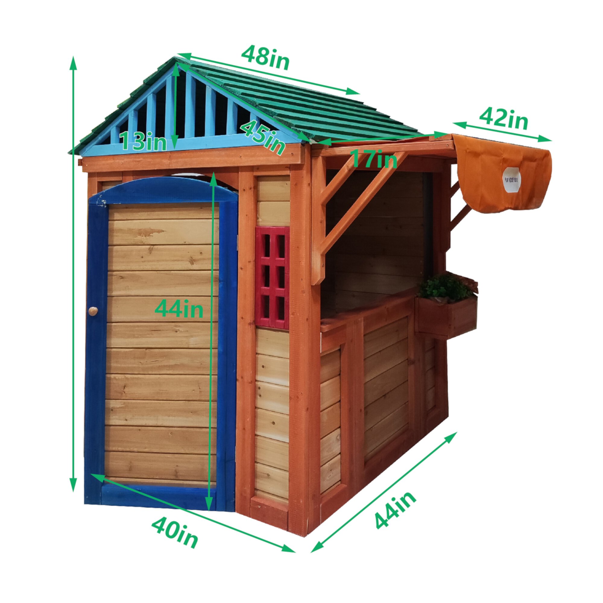 CIPACHO 64" Eco-Friendly Outdoor Solid Wooden 4-in-1 Game House for Kids Garden Playhouse with Different Games on Every Surface, Orange CIPACHO