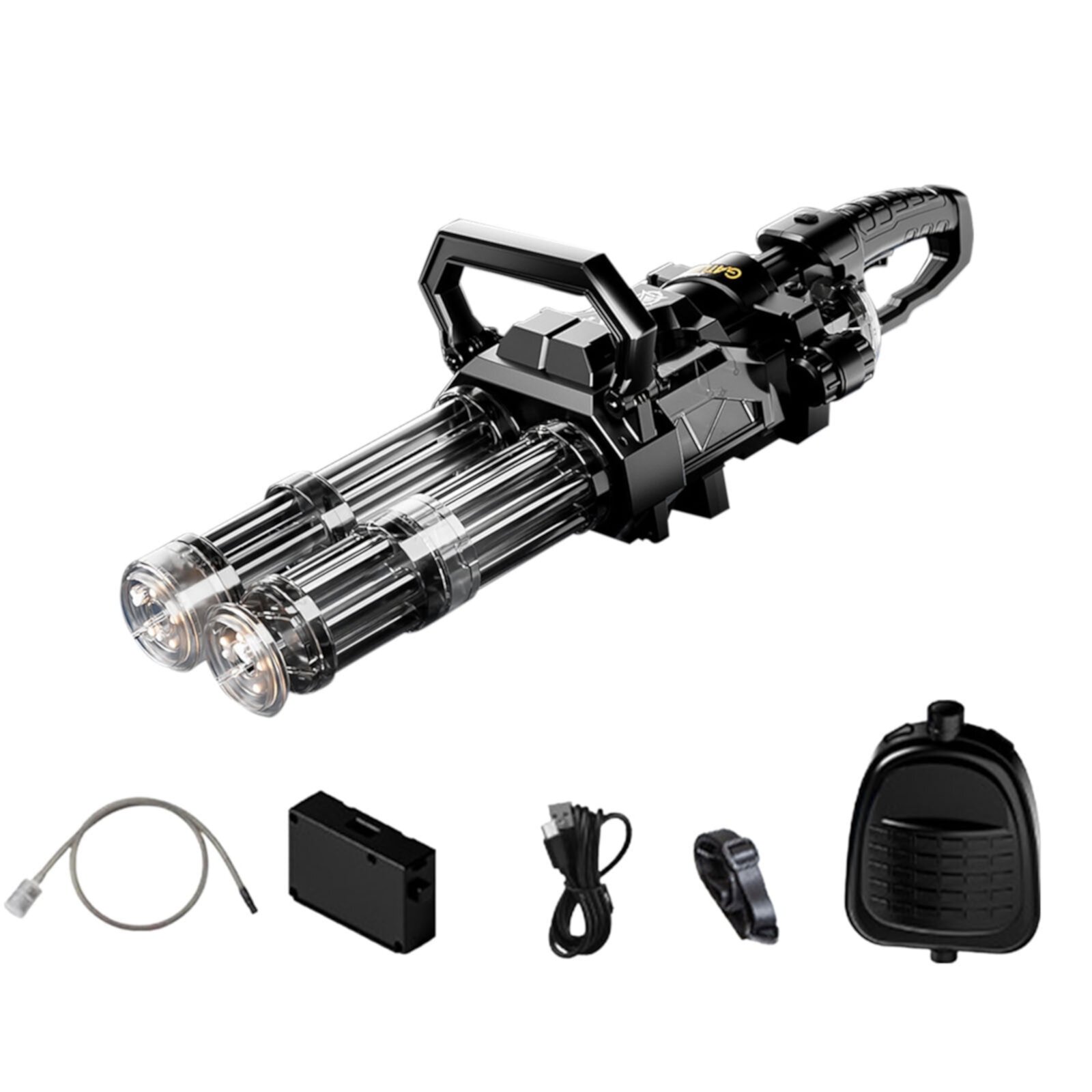 Hzrsly Electric Water Blaster Gatling Gun - High-Pressure Long Range Water Toy with Modular Rechargeable Battery, Large Water Tank, Colorful Lights, and Sound Effects for Outdoor Water Battles(Black) Hzrsly