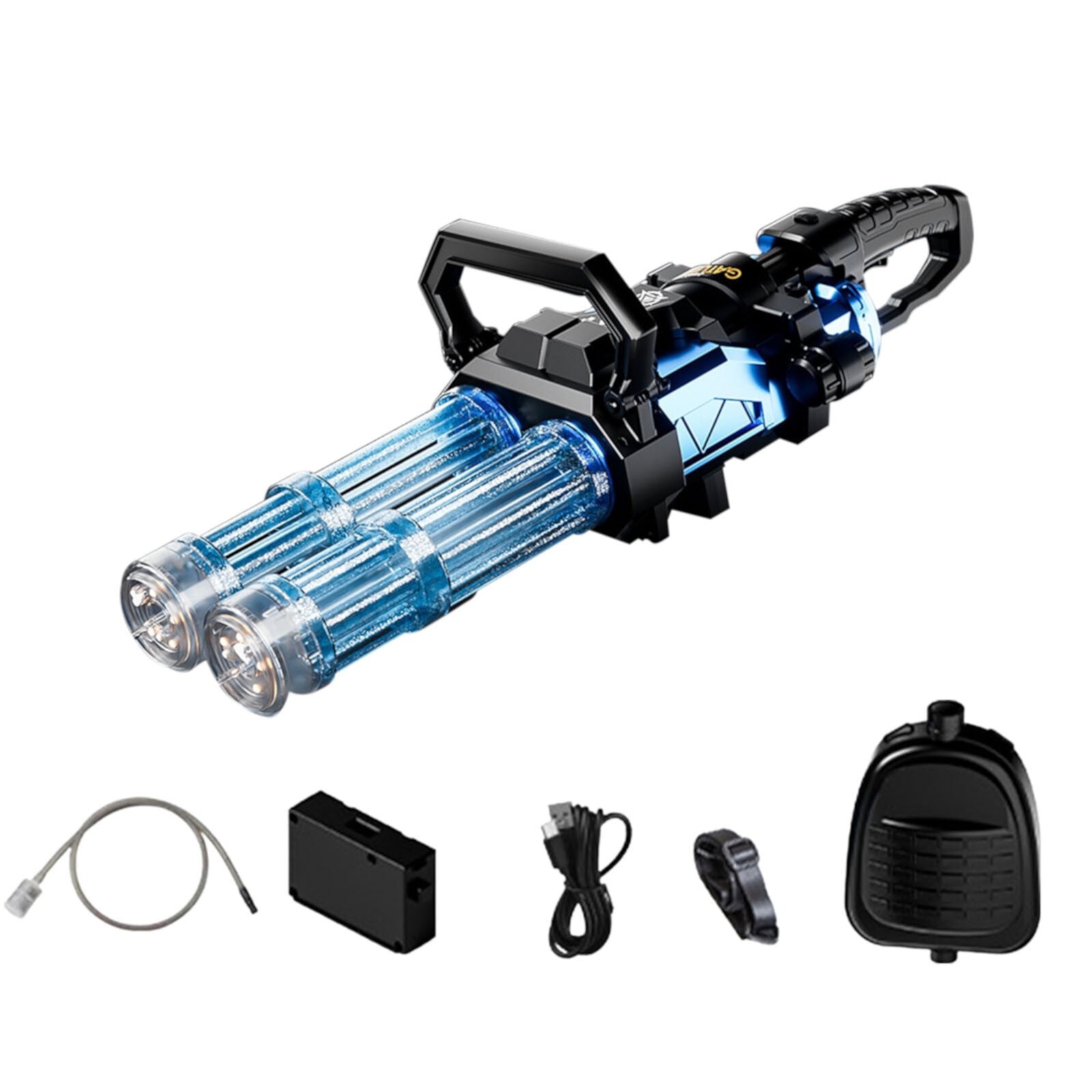 Hzrsly Electric Water Blaster Gatling Gun - High-Pressure Long Range Water Toy with Modular Rechargeable Battery, Large Water Tank, Colorful Lights, and Sound Effects for Outdoor Water Battles(Blue) Hzrsly