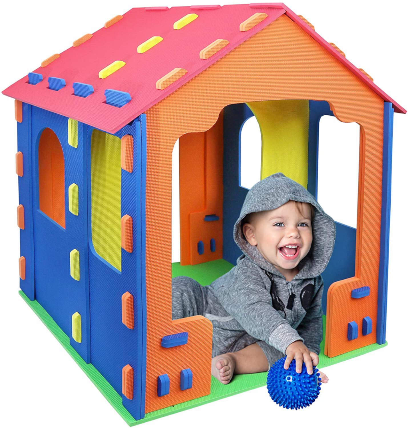 Click N' Play Giant Kids Foam Playhouse Play Tent for Boy and Girls Indoor and Outdoor, Interlocking Eva Foam Tiles. Click N' Play