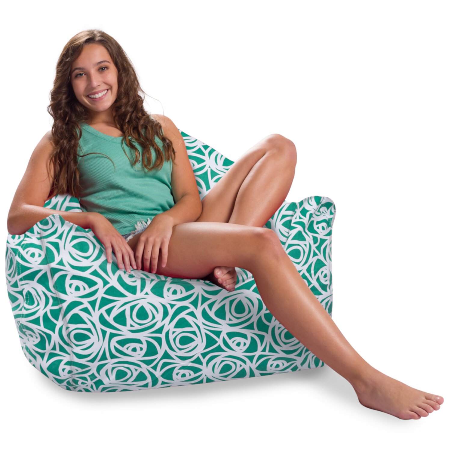 Posh Creations Malibu Bean Bag Chair Lounger, Kids, 2.8 ft, Canvas Roses Mint Posh Creations