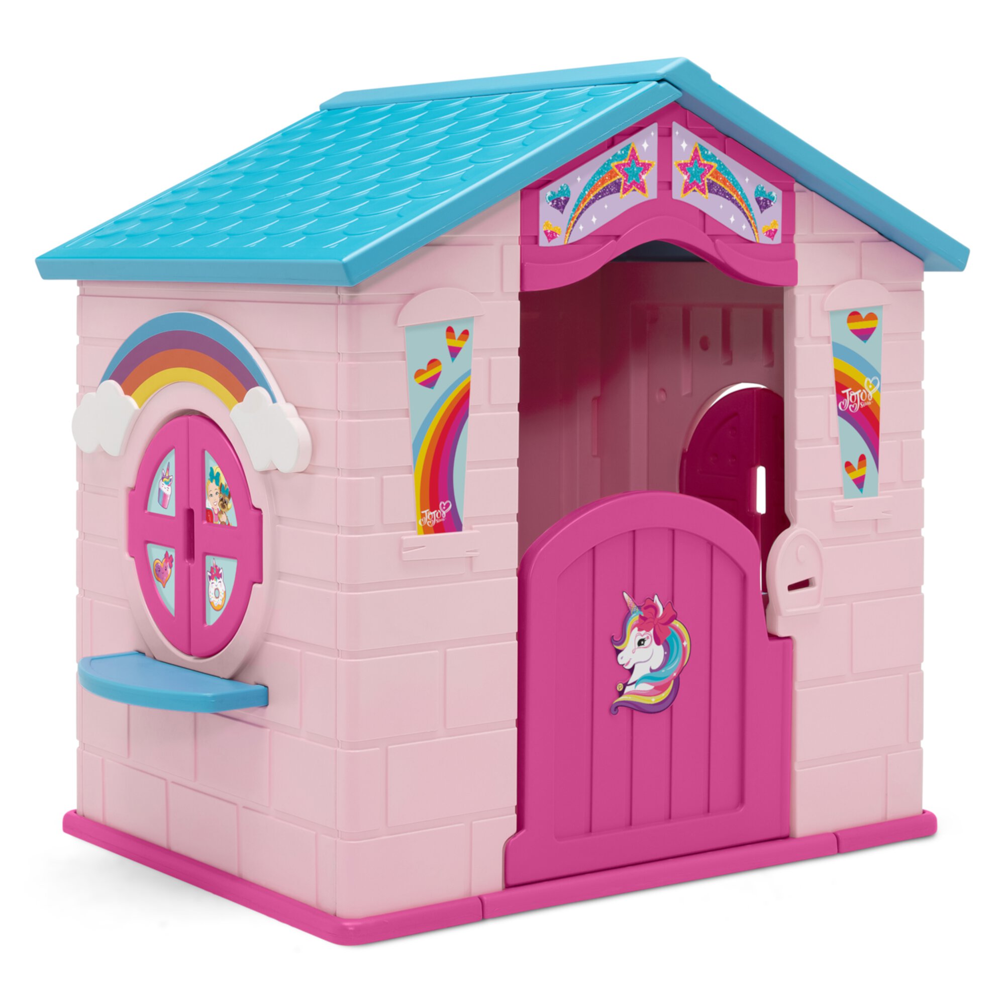 Delta Children Rainbow & Unicorn Plastic Indoor/Outdoor Playhouse with Easy Assembly, Pink Delta Children