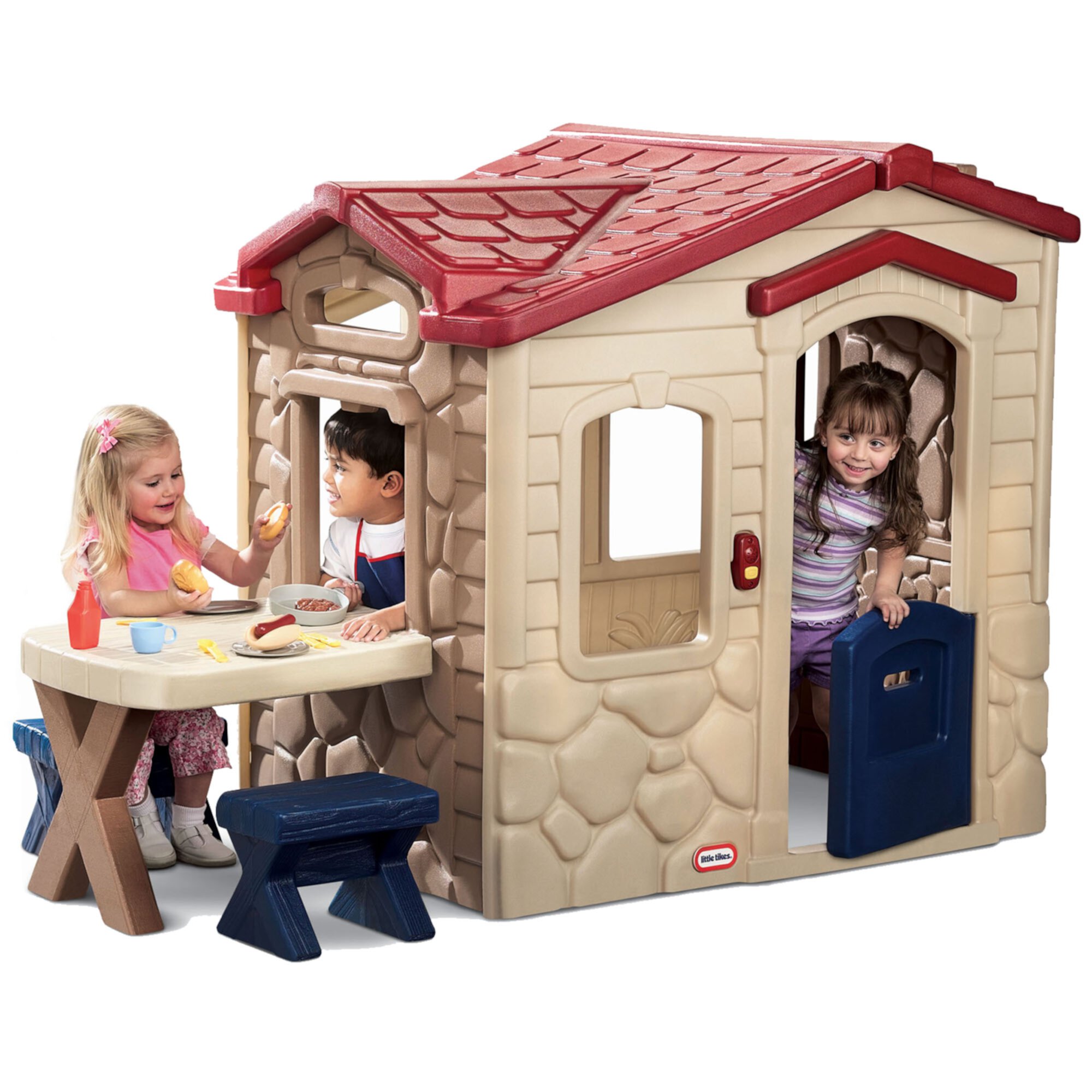 Little Tikes Picnic on the Patio Playhouse with 20 Play Accessories, Working Doorbell, Indoor and Outdoor Backyard Toy, Tan- For Kids Toddlers Boys Girls Ages 2 3 4+ Year Old Little Tikes