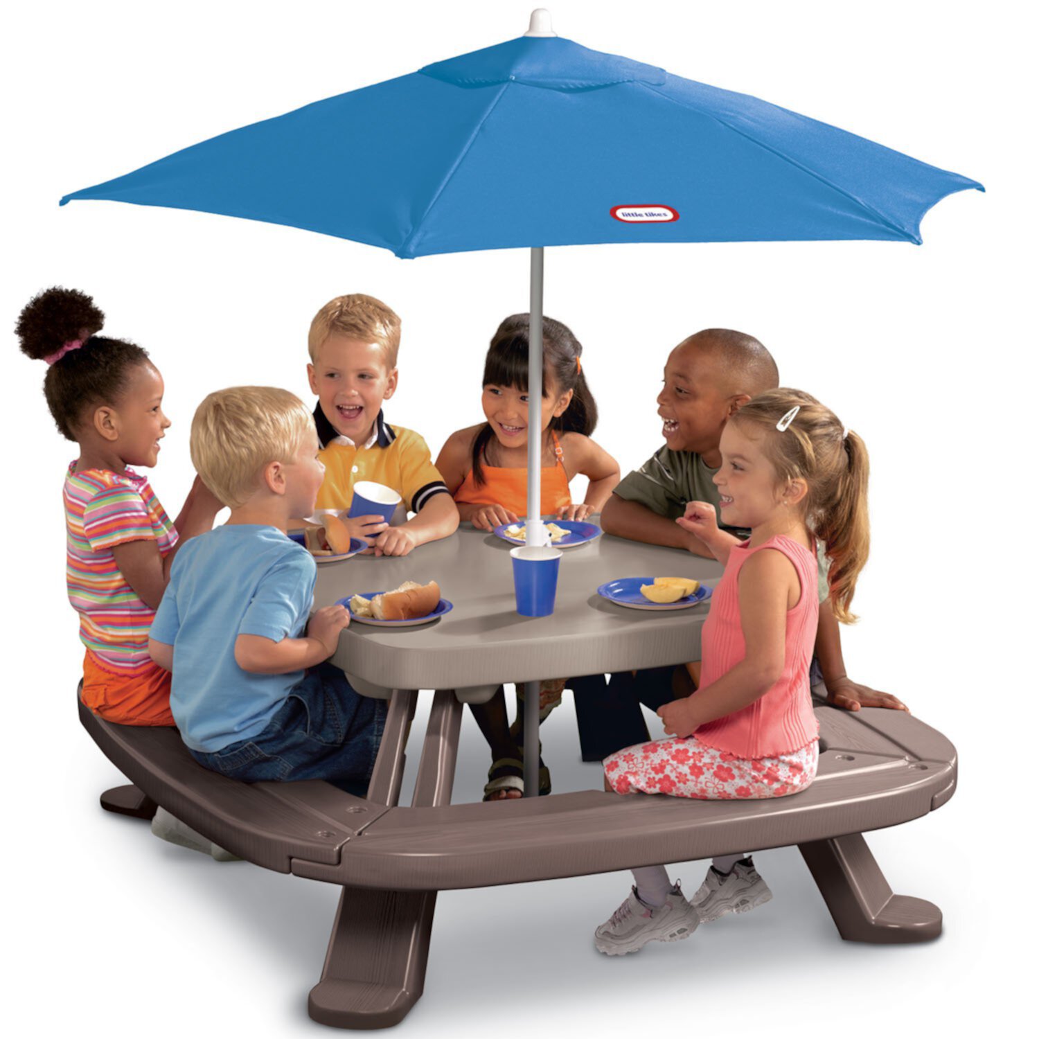 Little Tikes Outdoor Fold 'N Store Kids Picnic Table Toy with Market Umbrella, Multi-Color Little Tikes