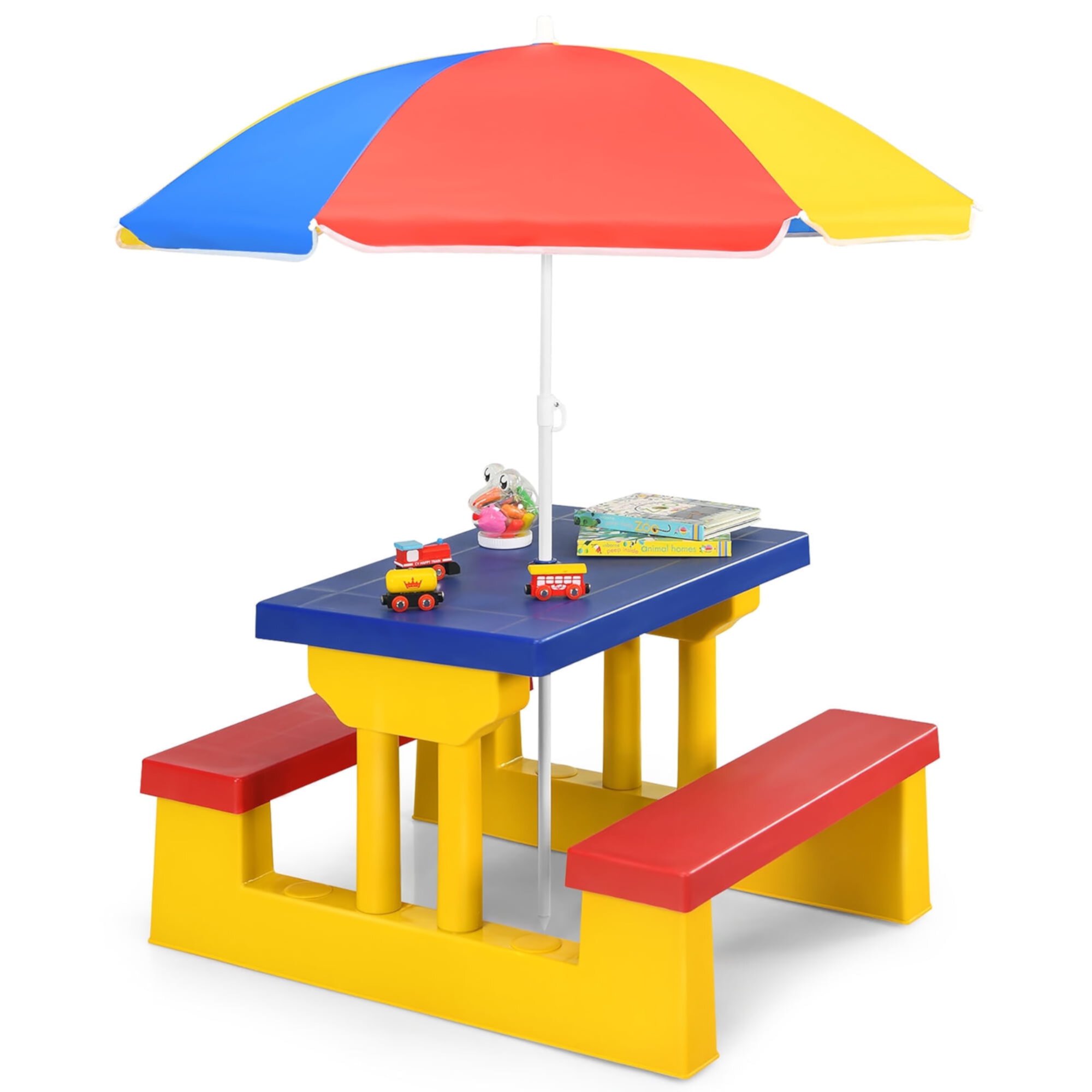 Costway Kids Picnic Table Set W/Removable Umbrella Indoor Outdoor Garden Patio Costway