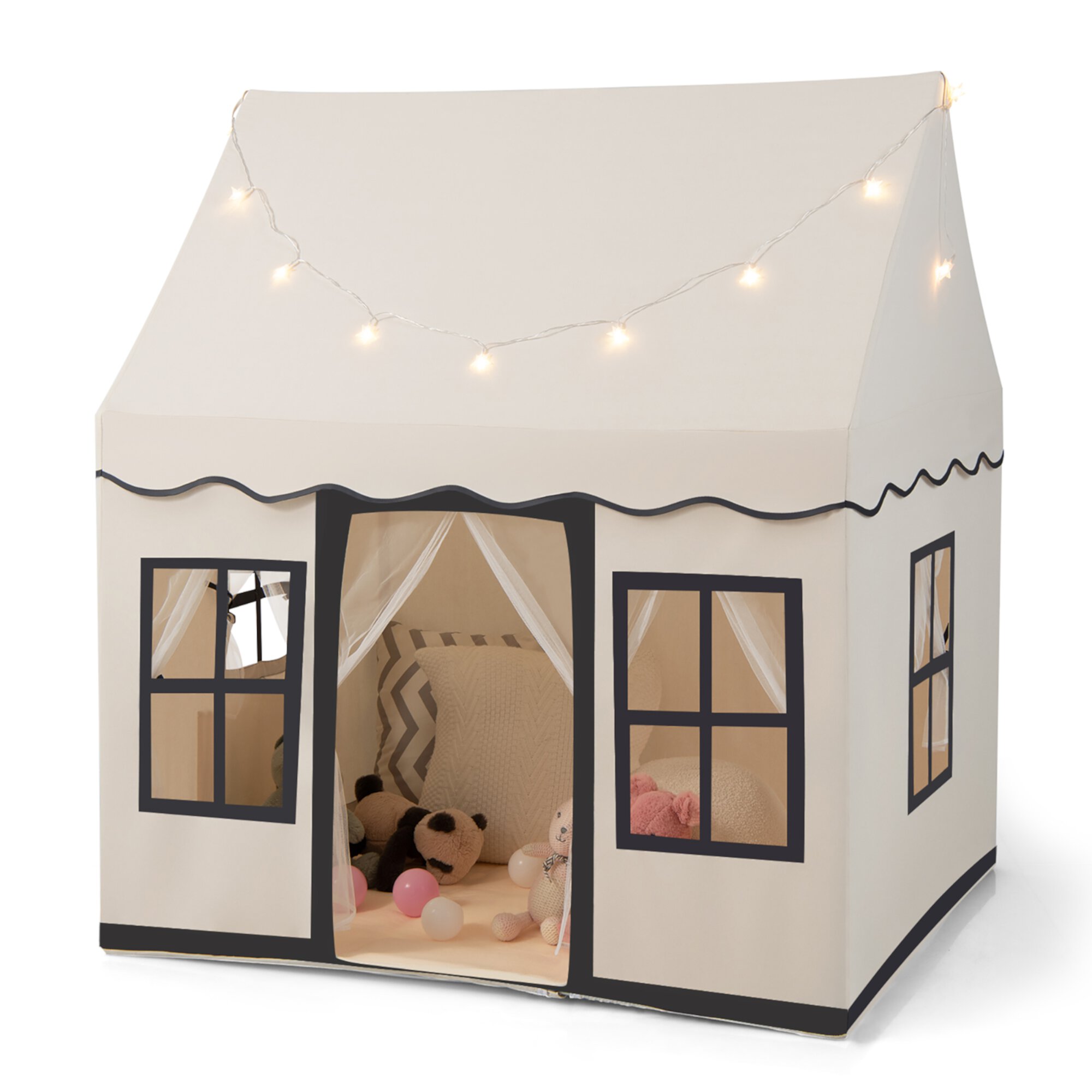 Costway Kids Play Castle Tent Large Playhouse Toys Gifts w/ Star Lights Washable Mat Costway