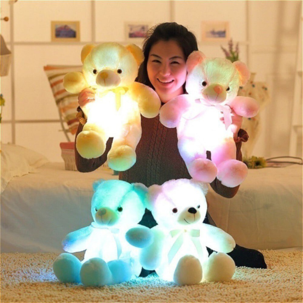 Maxcozy White LED Teddy Bear Stuffed Small Teddy Bear Soft Plush Light-Up Toy, 8 inch Maxcozy