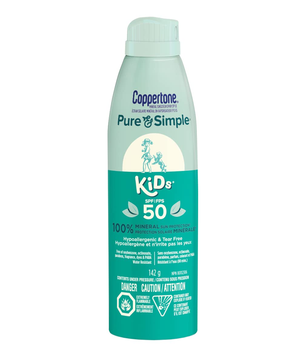 Coppertone Sunscreen Spray Kids Pure And Simple Spf 50, Water Resistant Mineral Sunscreen Spray For Children, Broad Spectrum Uva/Uvb Protection, 5 Oz (Pack Of 3). Coppertone