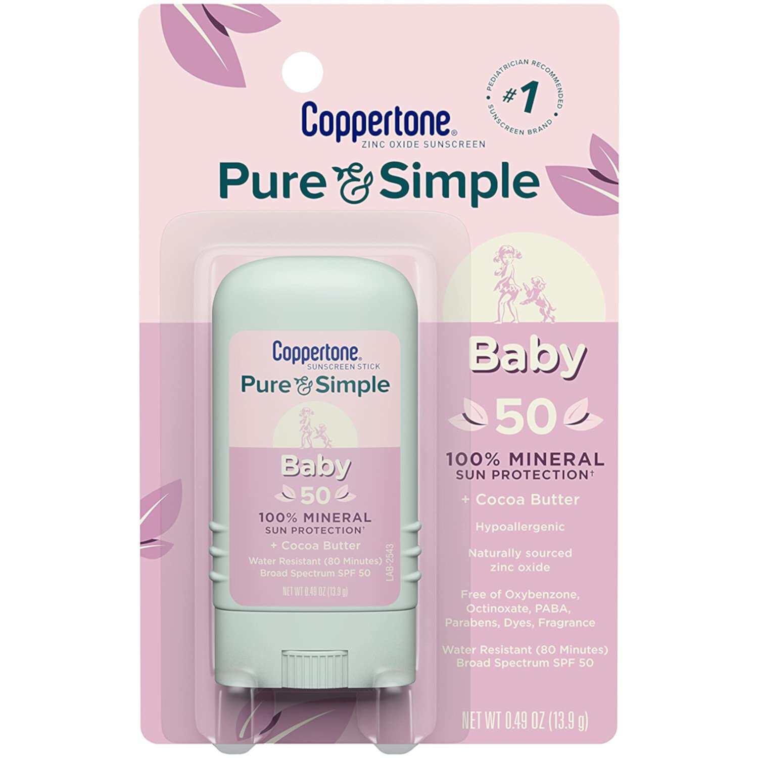 Coppertone Pure & Simple Baby Zinc Oxide Sunscreen Stick SPF 50, 0.49oz - Pack of 5 Coppertone