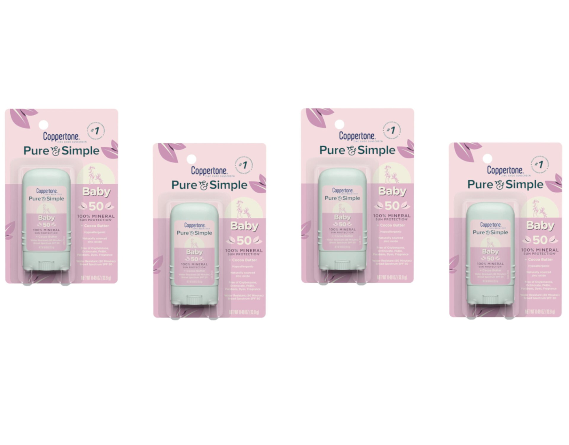 Coppertone Pure & Simple Baby Zinc Oxide Sunscreen Stick SPF 50, 0.49oz - Pack of 4 Coppertone