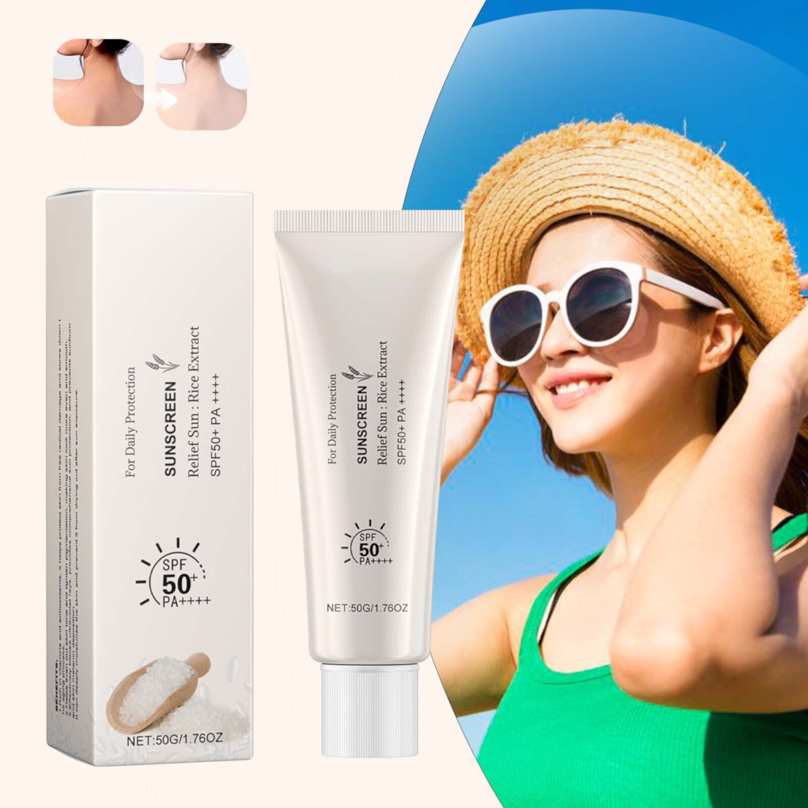 Sunscreen for Face Sun Rice Sun Organic 50 Rice Korean PA++++ 50+ for All Skin Type and (50ml) Skin Care Clearance NRUDPQV