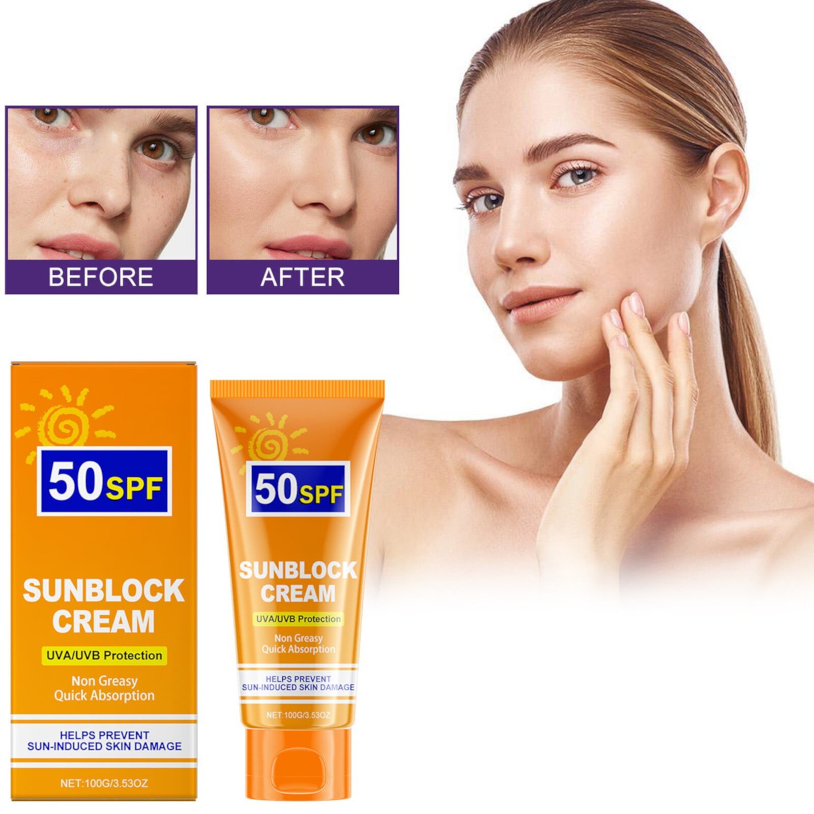 Tinted Sunscreen For Face, Sunscreen Balm, Moisturizing Sun Balm, SPF50 Sunscreen For Face With UV Care, Water Resistant And Non-Greasy Sunscreen 100g BUYHO