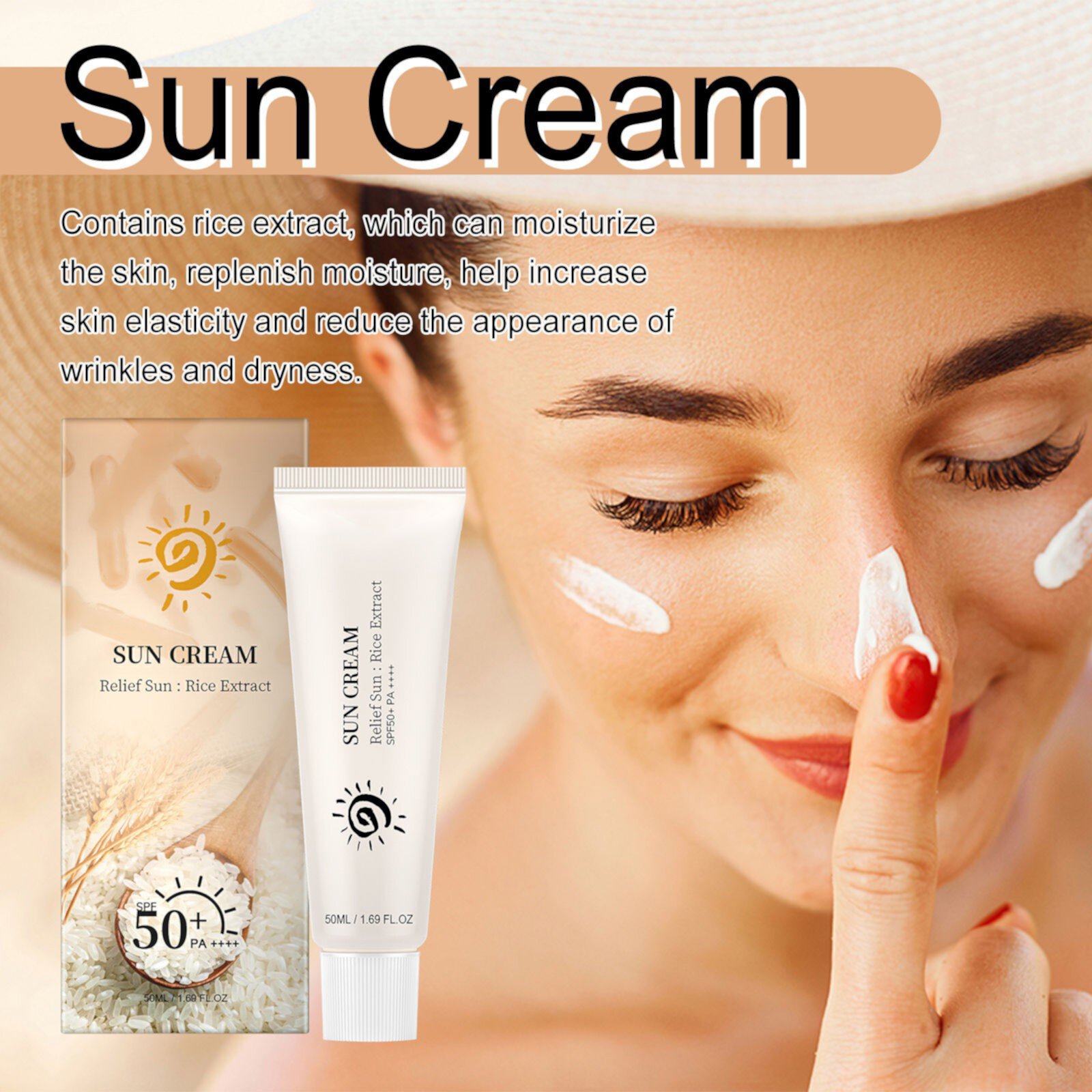 BKBP Rice Sun Cream, Milky Sunscreen for Glowing Skin, Hydrating for Dry, Dull, Combination Skin Refreshing and Non Sticky Exposure and Increasing Skin Elasticity 1.76 Oz BKBP