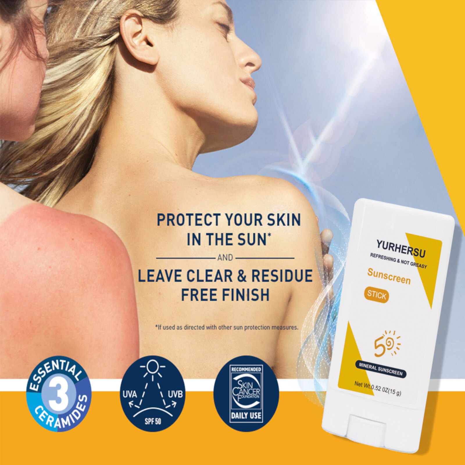 EWASWON Sheer Mineral Sunscreen Stick for Face & Body,Beach Breeze Defense: Water-Resistant Sunblock SPF 50+ - Your Companion for Fun in the Sun EWASWON