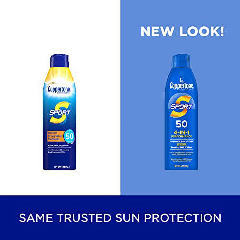 Coppertone SPORT Sunscreen Spray SPF 50, Water Resistant Spray Sunscreen, Broad Spectrum SPF 50 Sunscreen, Bulk Sunscreen Pack, 5.5 Oz Spray, Pack of 3 Coppertone