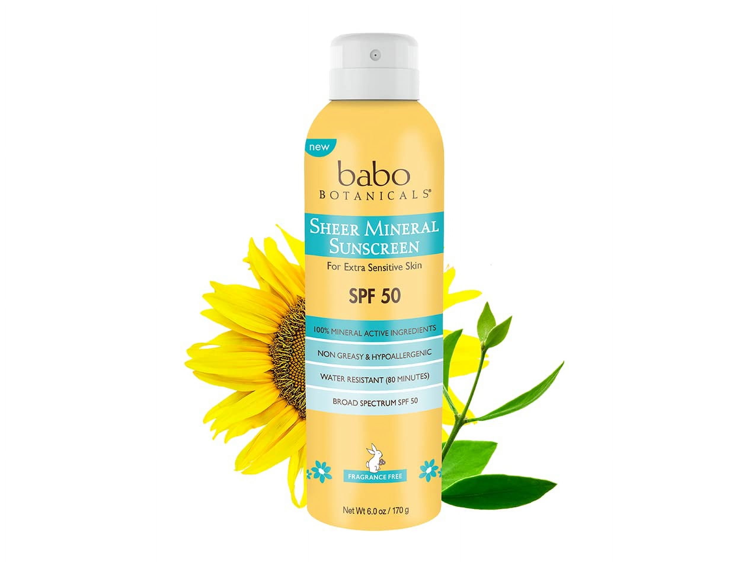 babo BOTANICALS - Sheer Mineral Sunscreen Spray SPF 50 For Extra Sensitive Skin 6 oz. Babo Botanicals