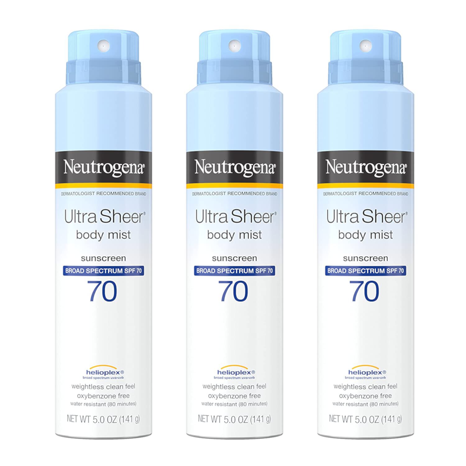 3 Pack - Neutrogena Ultra Sheer Body Mist Full Reach Sunscreen Spray Broad Spectrum SPF 70 5 oz Neutrogena